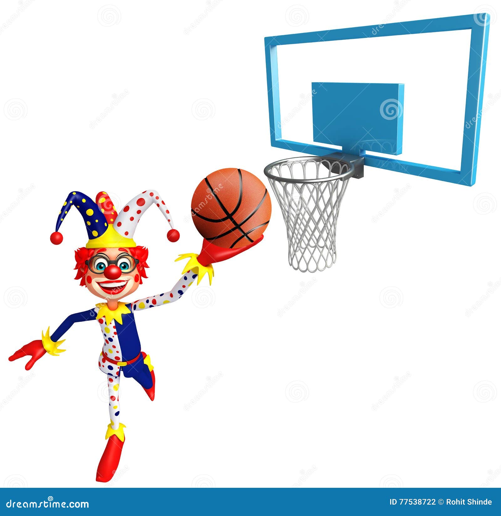 Clown with Basket Ball and Basket Stock Illustration Illustration of
