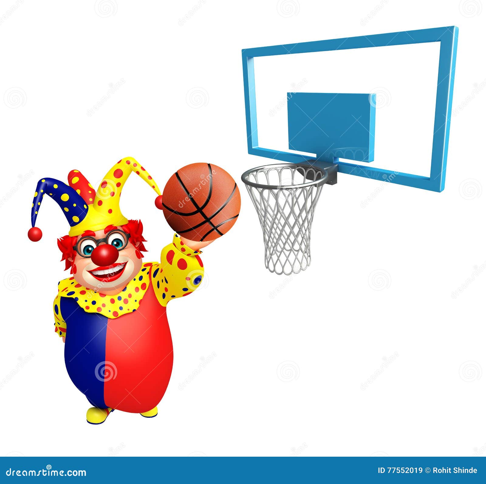 Clown with Basket Ball and Basket Stock Illustration Illustration of