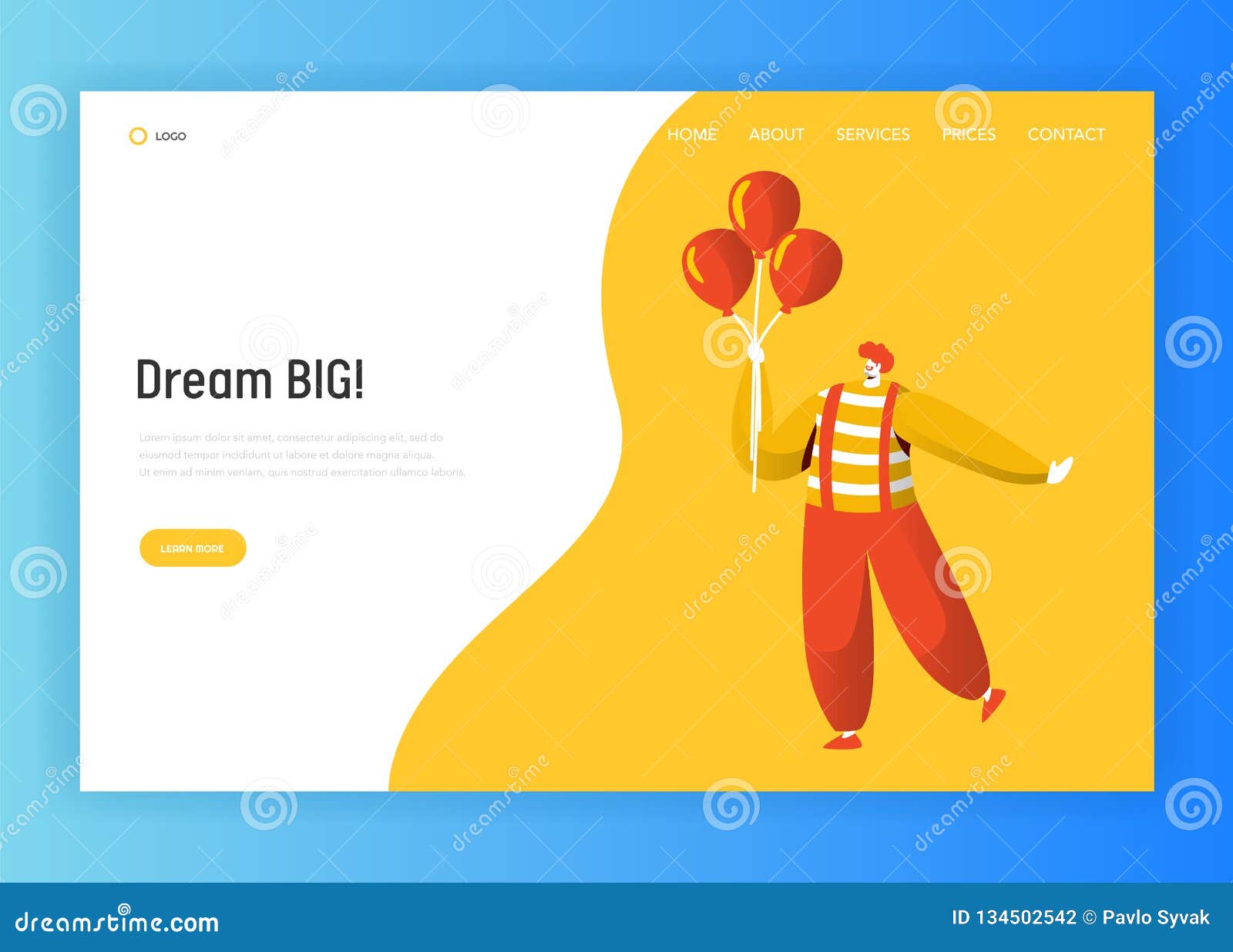 Clown Character Landing Page Template Funny Carnival Joker Holding Balloon Making Fun Face Birthday Party Circus Stock Vector Illustration Of Juggler Character 134502542