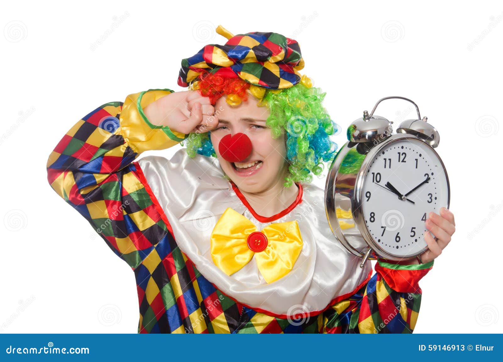 Clown with Clock Isolated on White Stock Image Image of humour, fool