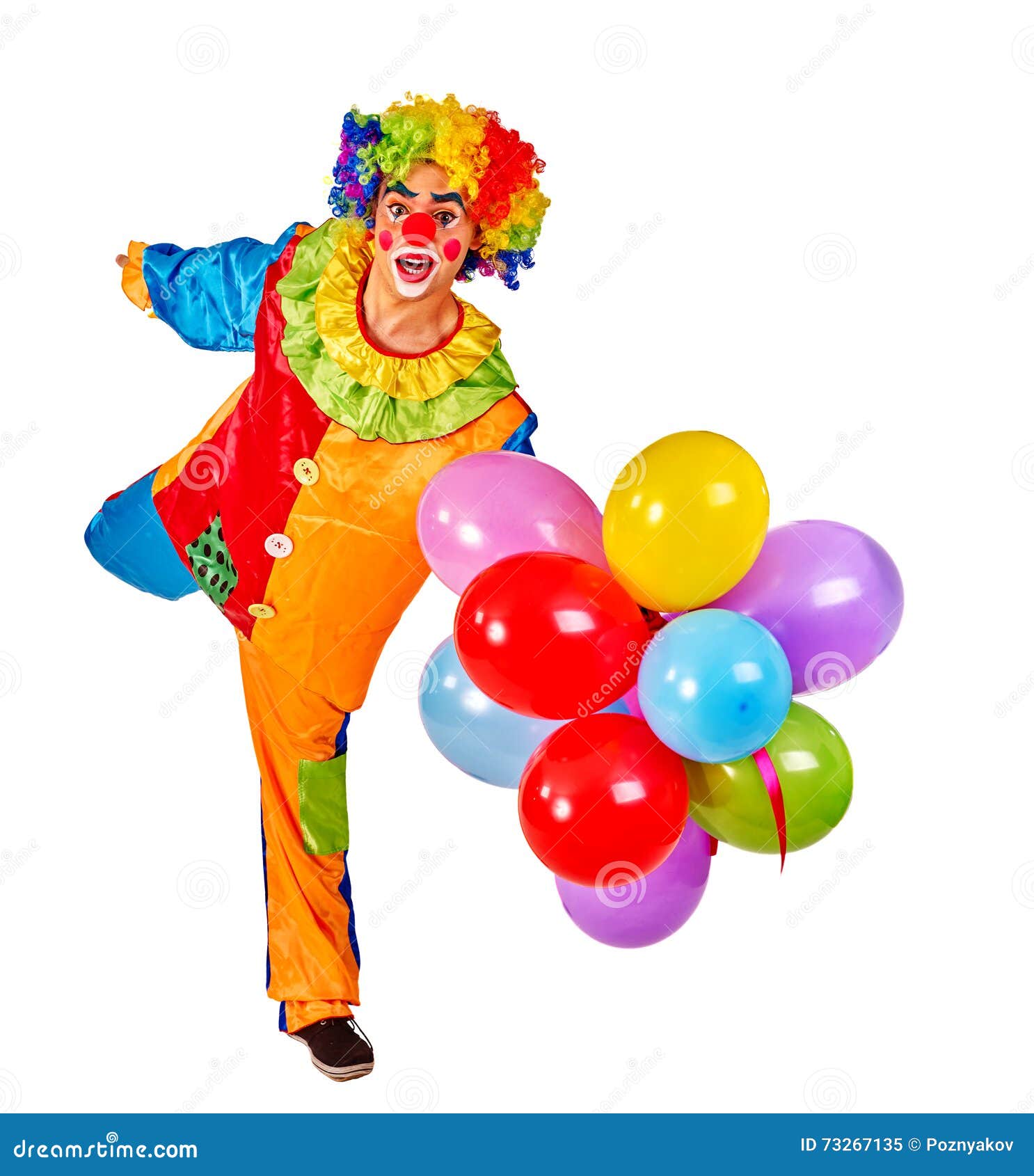 Clown De Joyeux Anniversaire Retenant Un Groupe De Ballons Image Stock Image Du Humeur Divertissement