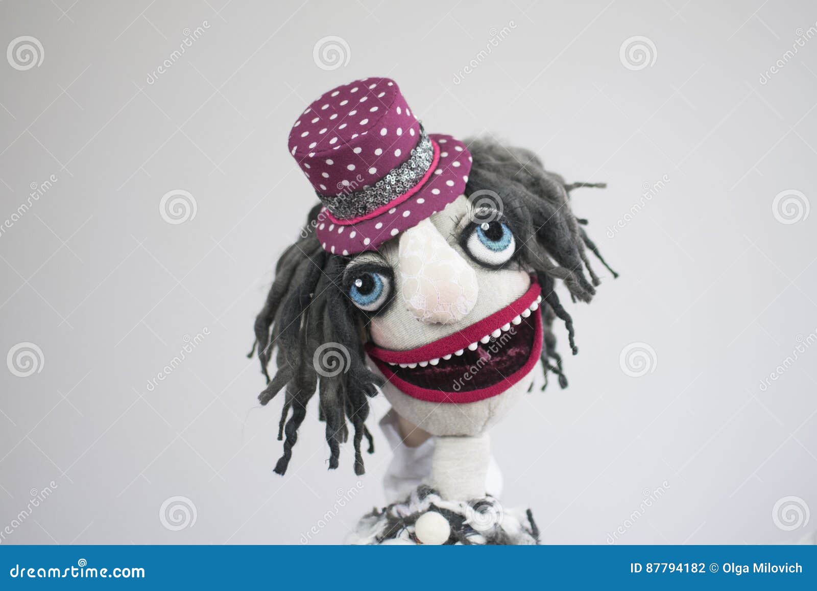 Clown Drôle De Marionnette De Main Avec Le Portrait Ouvert De Bouche Sur Le  Fond Blanc Photo stock - Image du sourire, comédie: 87794182