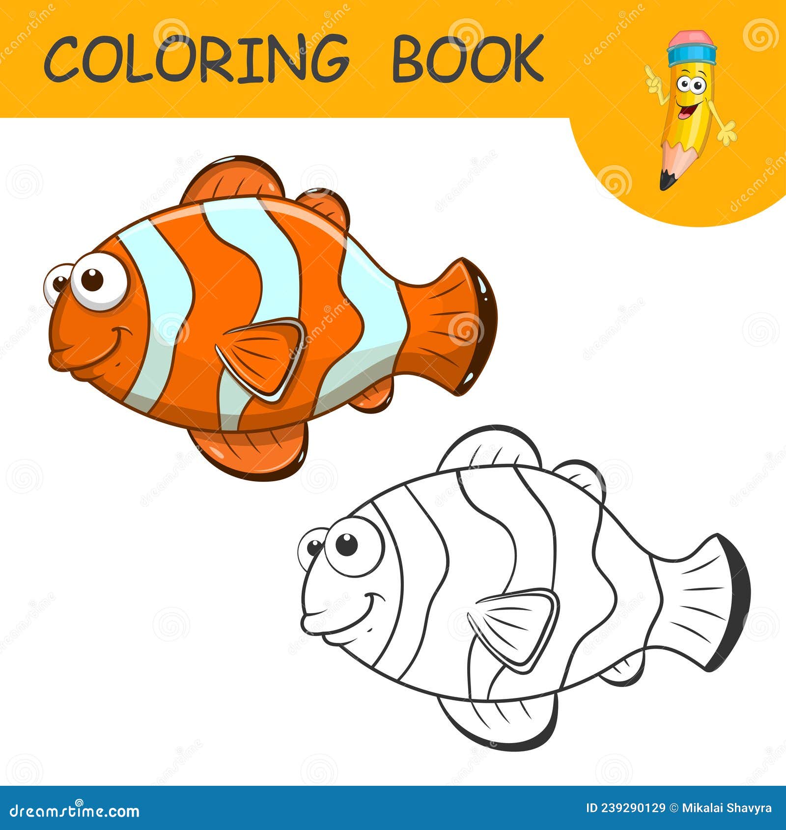 Clown Fish. Coloring Book or Page Cartoon of Funny Sea Fish for Kids. Cute  Colorful Cartoon Fish As an Example for Coloring Book Stock Vector -  Illustration of contour, doodle: 239290129