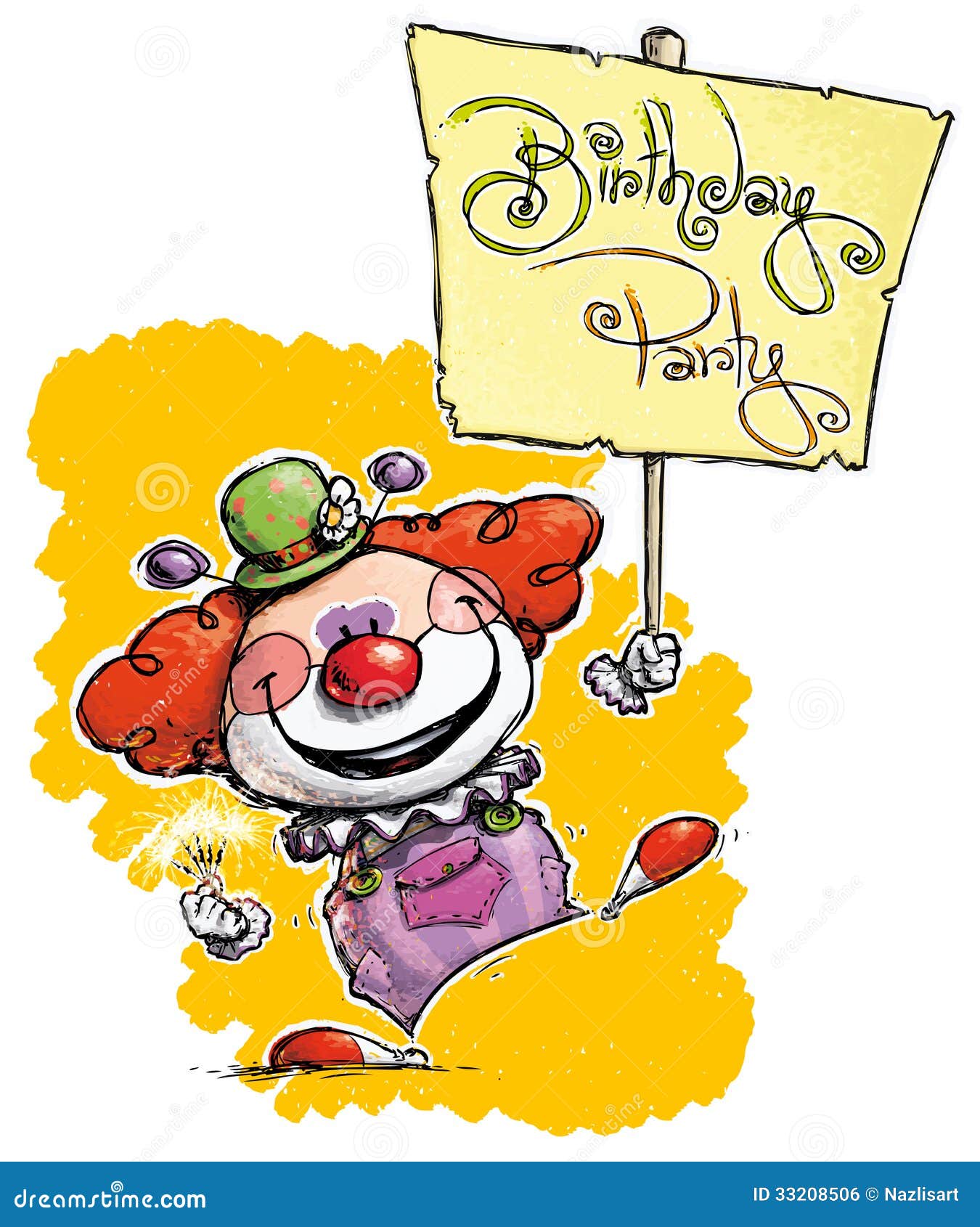 Clown Holding A Birthday  Party  Placard Stock Vector 