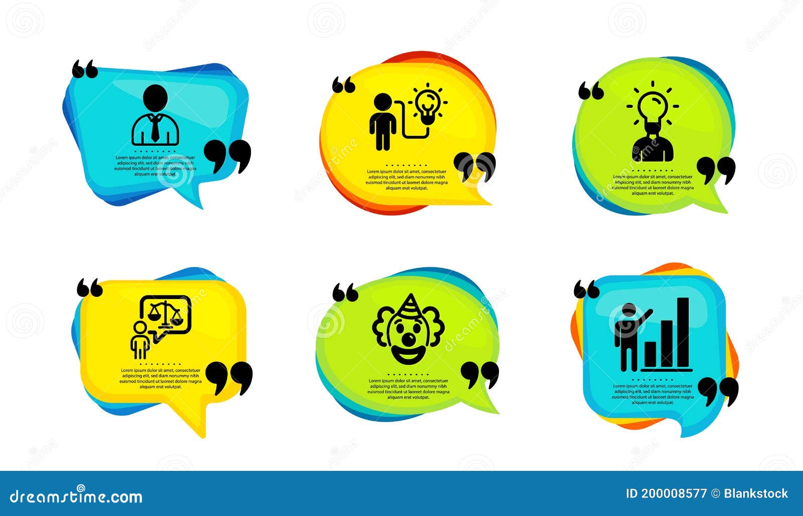 Clown, Lawyer and Business Idea Icons Set. Human, Education and Graph Chart  Signs. Vector Stock Vector - Illustration of lawyer, quote: 200008577
