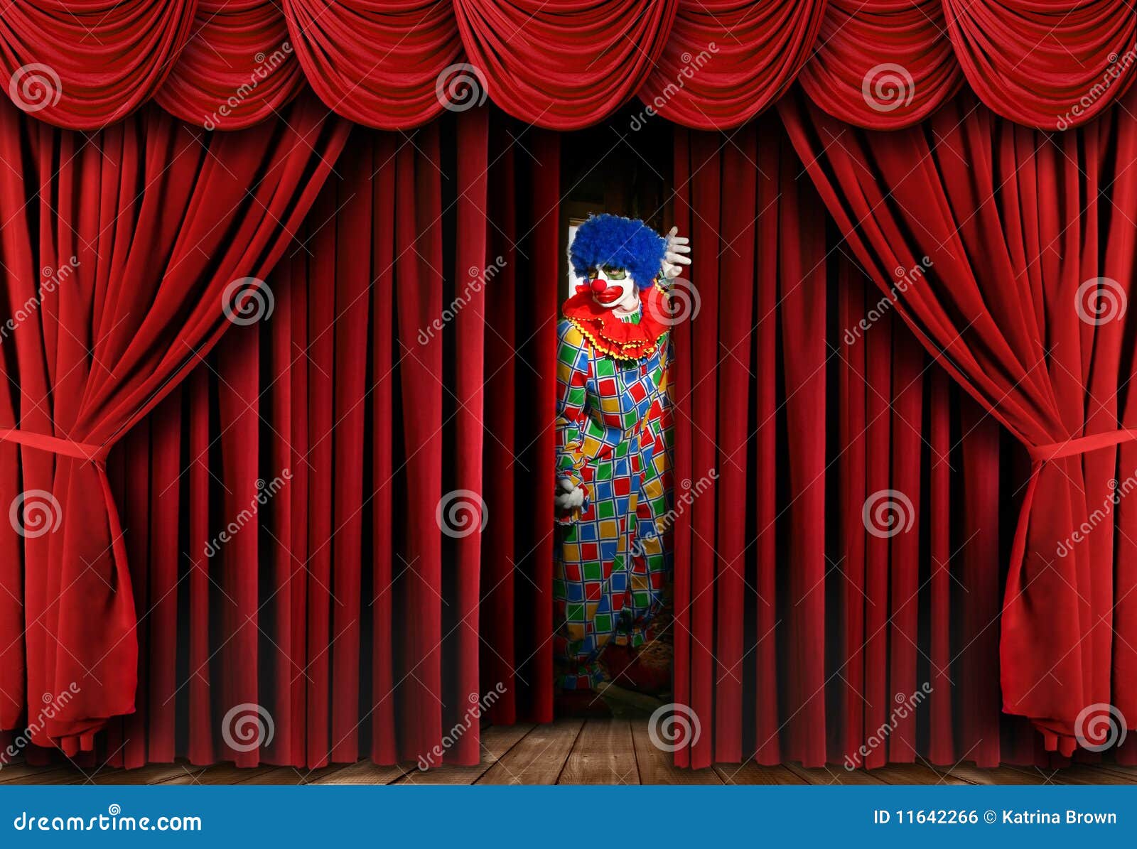 Clown On Stage Behind Curtain Stock Photo - Image of acting, clown ...