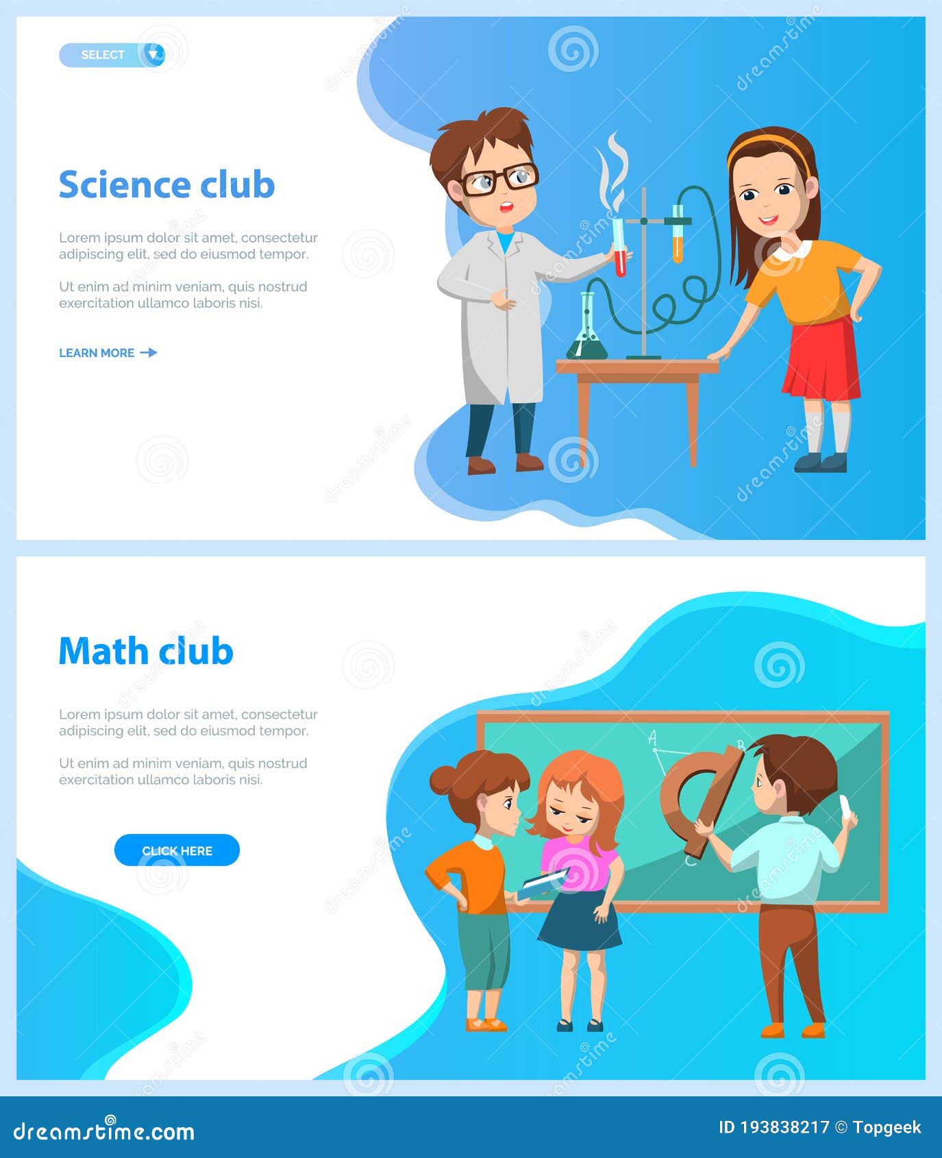 Club De Ciencias Y Matemáticas En El Sitio Web De Escolares Ilustración del  Vector - Ilustración de aterrizaje, muchacha: 193838217
