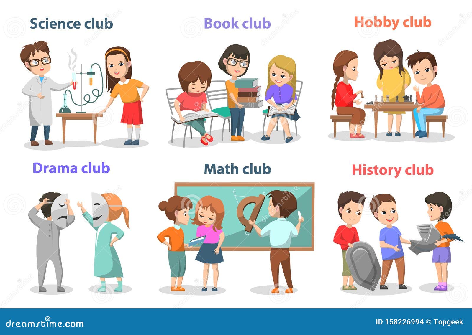 Club Escolar, Alumnado O CompaÃ±eros De Clase, Vector Educativo Ilustración  del Vector - Ilustración de aprenda, libro: 158226994