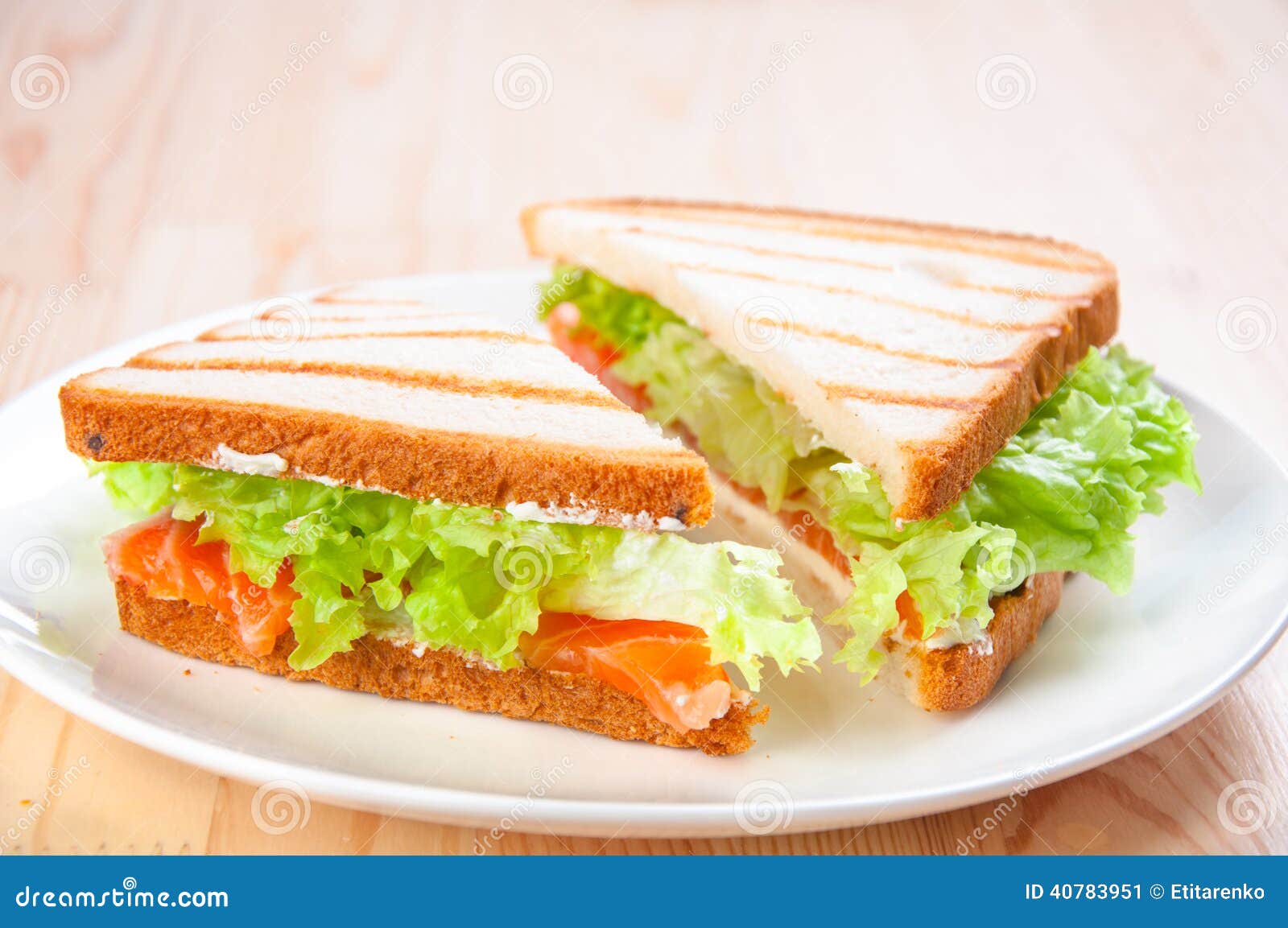 Club Sandwich with Salmon, Cheese, Lettuce Stock Image Image of