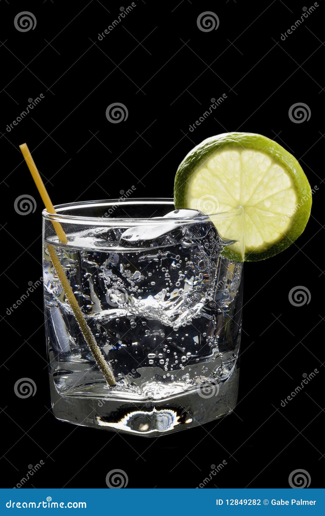 Club Soda or Gin/Vodka Tonic on a Black Background Stock Photo Image
