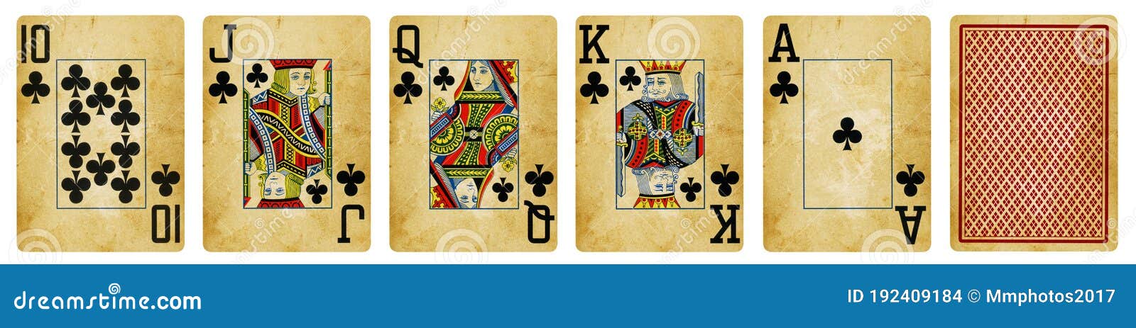 Clubs Suit Vintage Playing Cards, Set include Ace, King, Queen, Jack and  Ten - isolated on white Stock Photo - Alamy