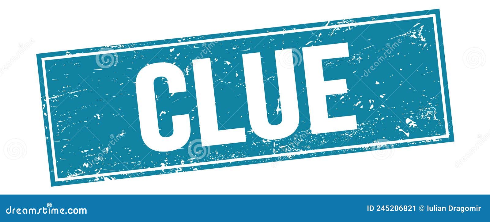 CLUE Text on Blue Grungy Rectangle Stamp Stock Illustration
