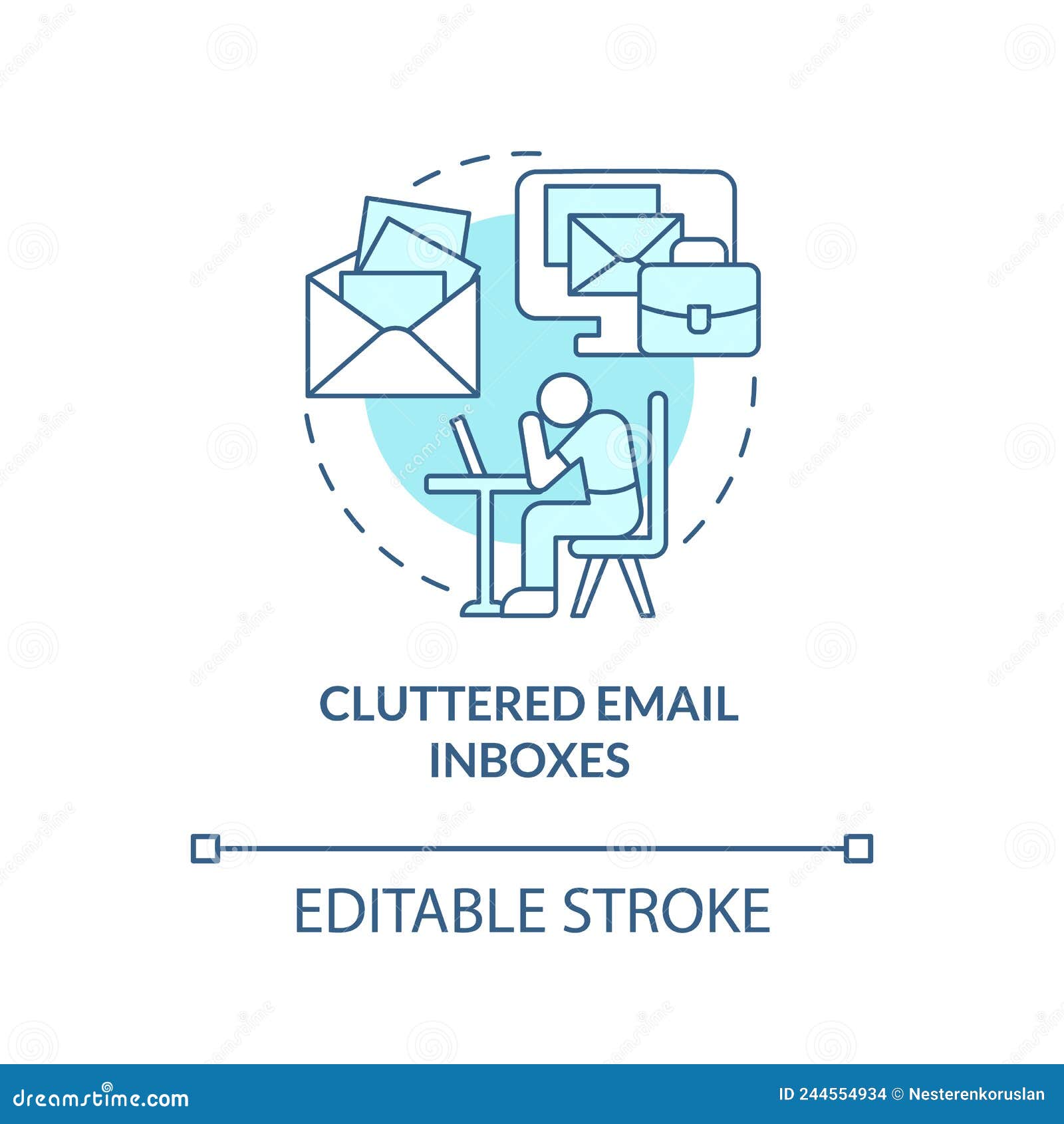 cluttered email inboxes turquoise concept icon