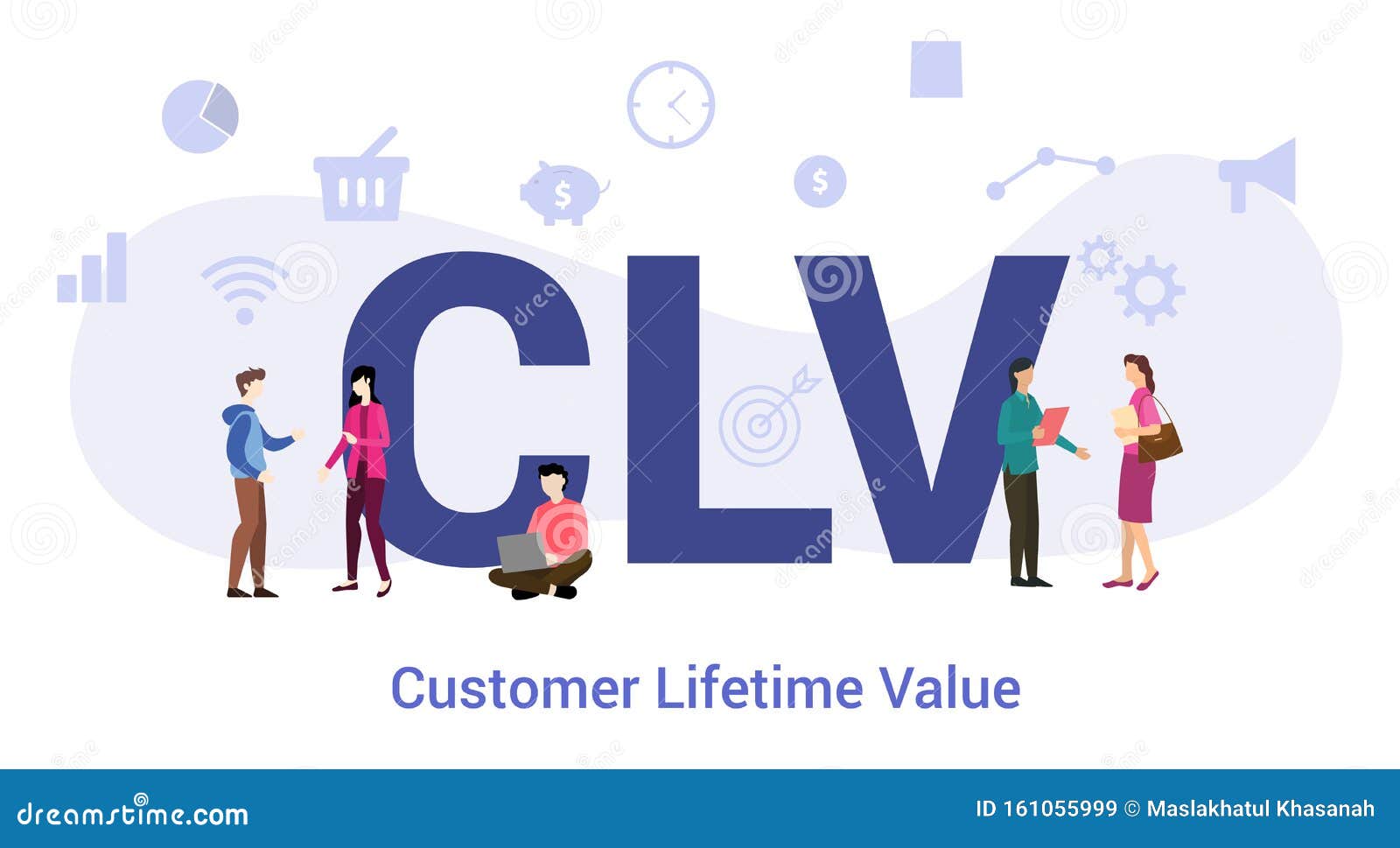 clv customer lifetime value concept with big word or text and team people with modern flat style - 