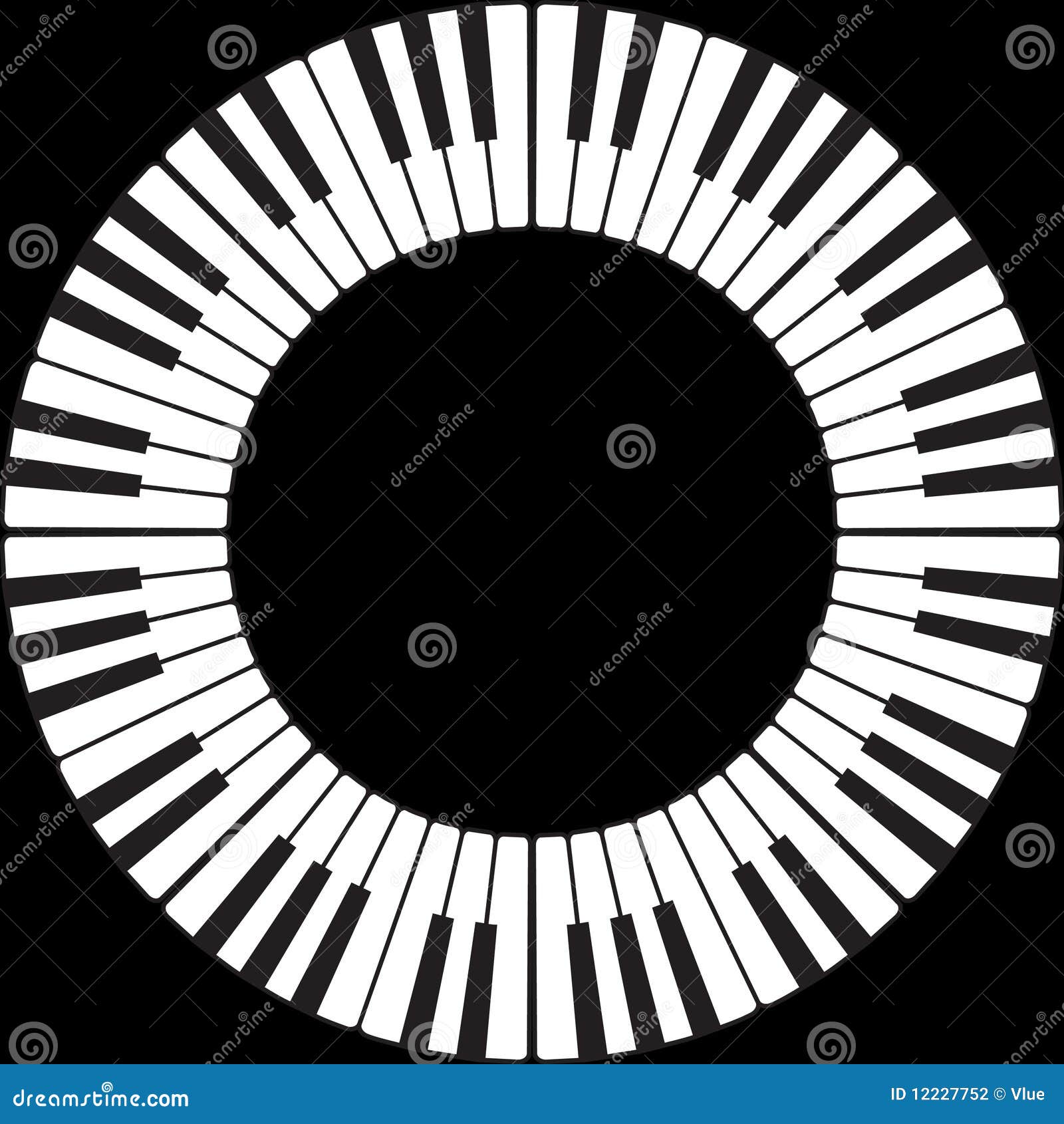 Clés de piano en cercle de joint circulaire d'isolement sur le noir