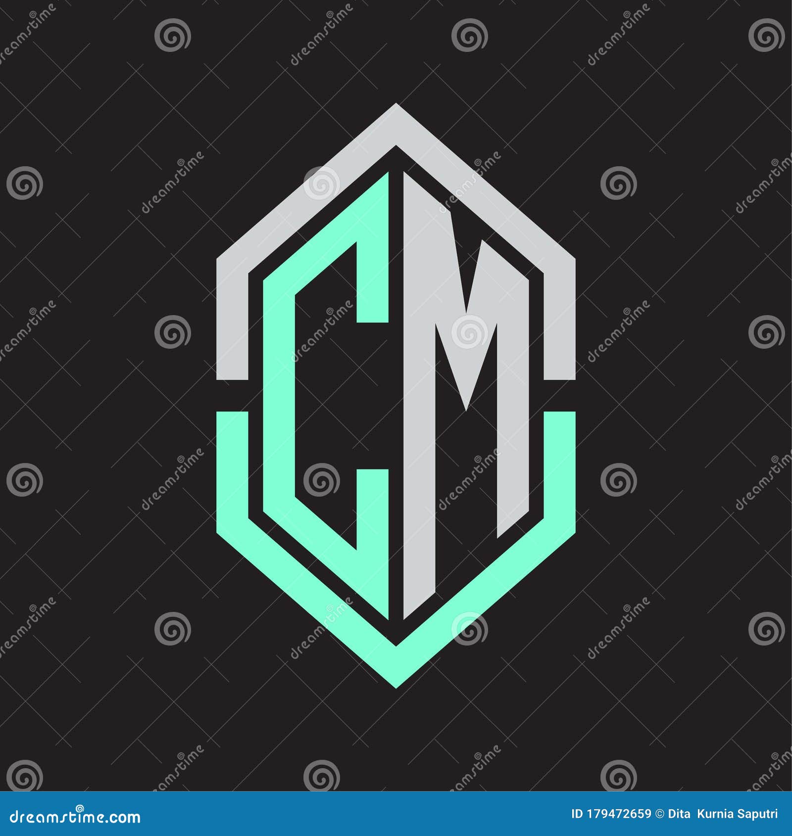 CM Logo Monogram with Hexagon Shape and Outline Slice Style Stock ...