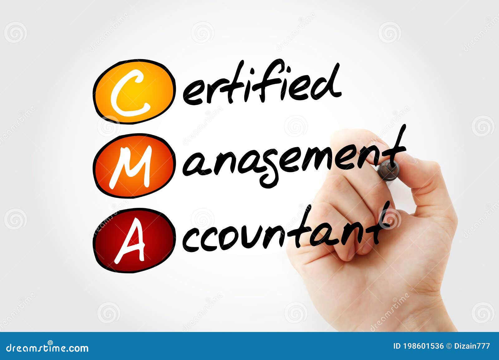 cma - certified management accountant acronym with marker, business concept background