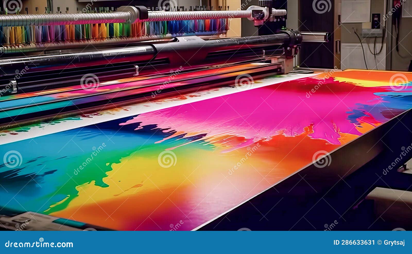 CMYK Colors, Printing House. Offset Printing Machine Stock Illustration