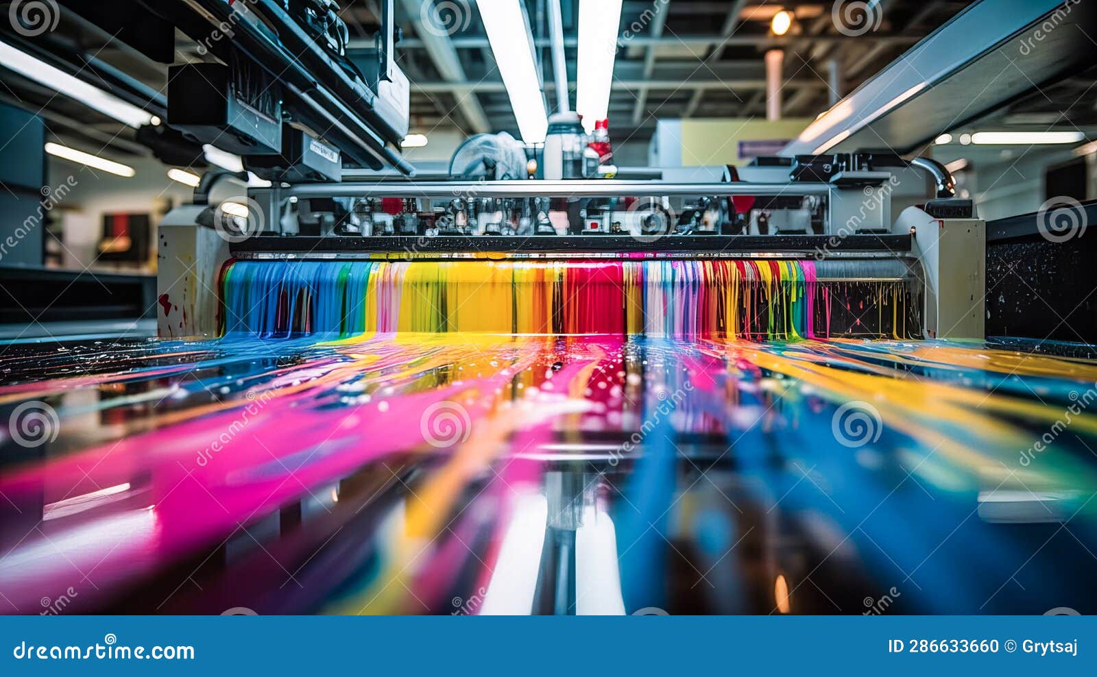 CMYK Colors, Printing House. Offset Printing Machine Stock Photo