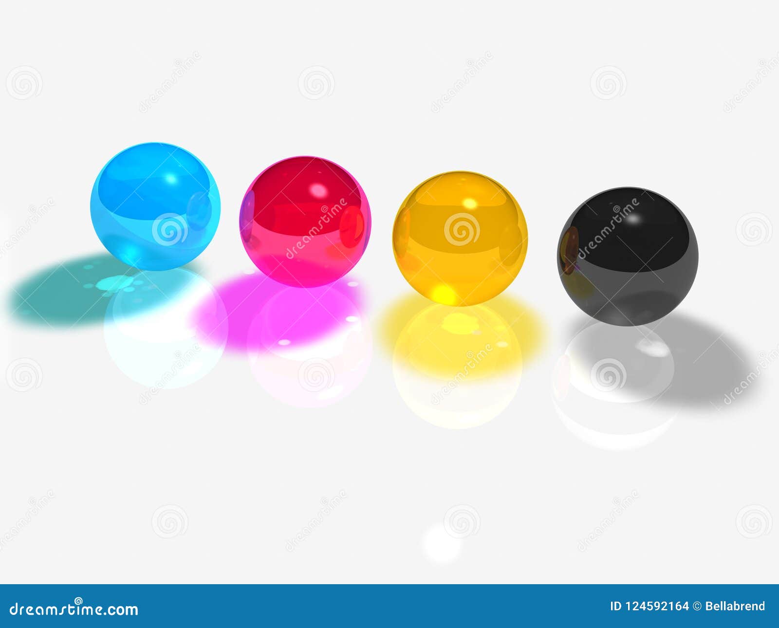 4 CMYK Glass Balls on a White Background. Stock Illustration