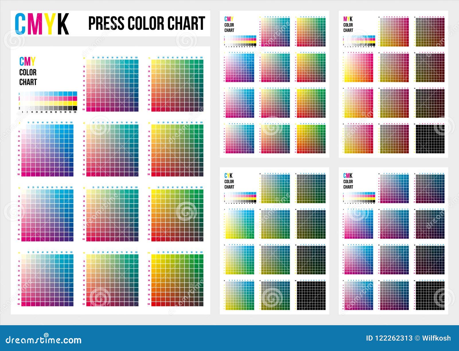 CMYK Press Color Chart. Vector Color Palette, CMYK Process Printing