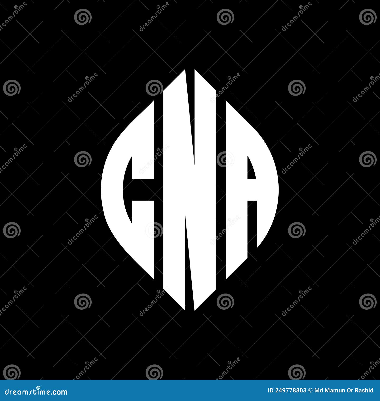 cna circle letter logo  with circle and ellipse . cna ellipse letters with typographic style. the three initials form a