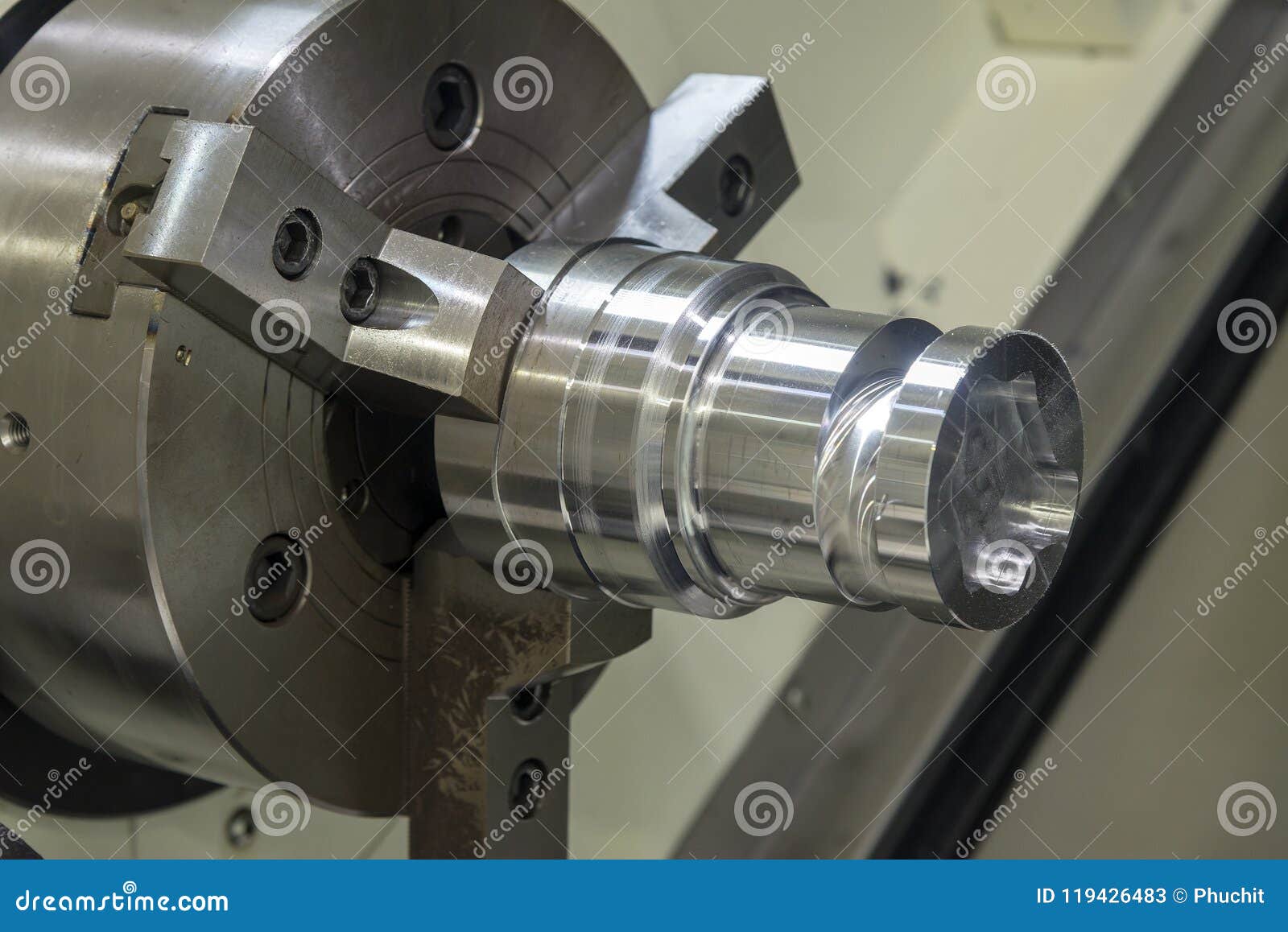 The CNC Lathe Machine Chucking the Raw Material Stock Image Image of