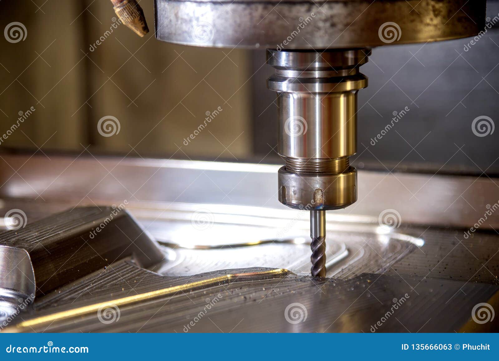 The CNC Milling Machine Cutting the Mold Part . Stock Image