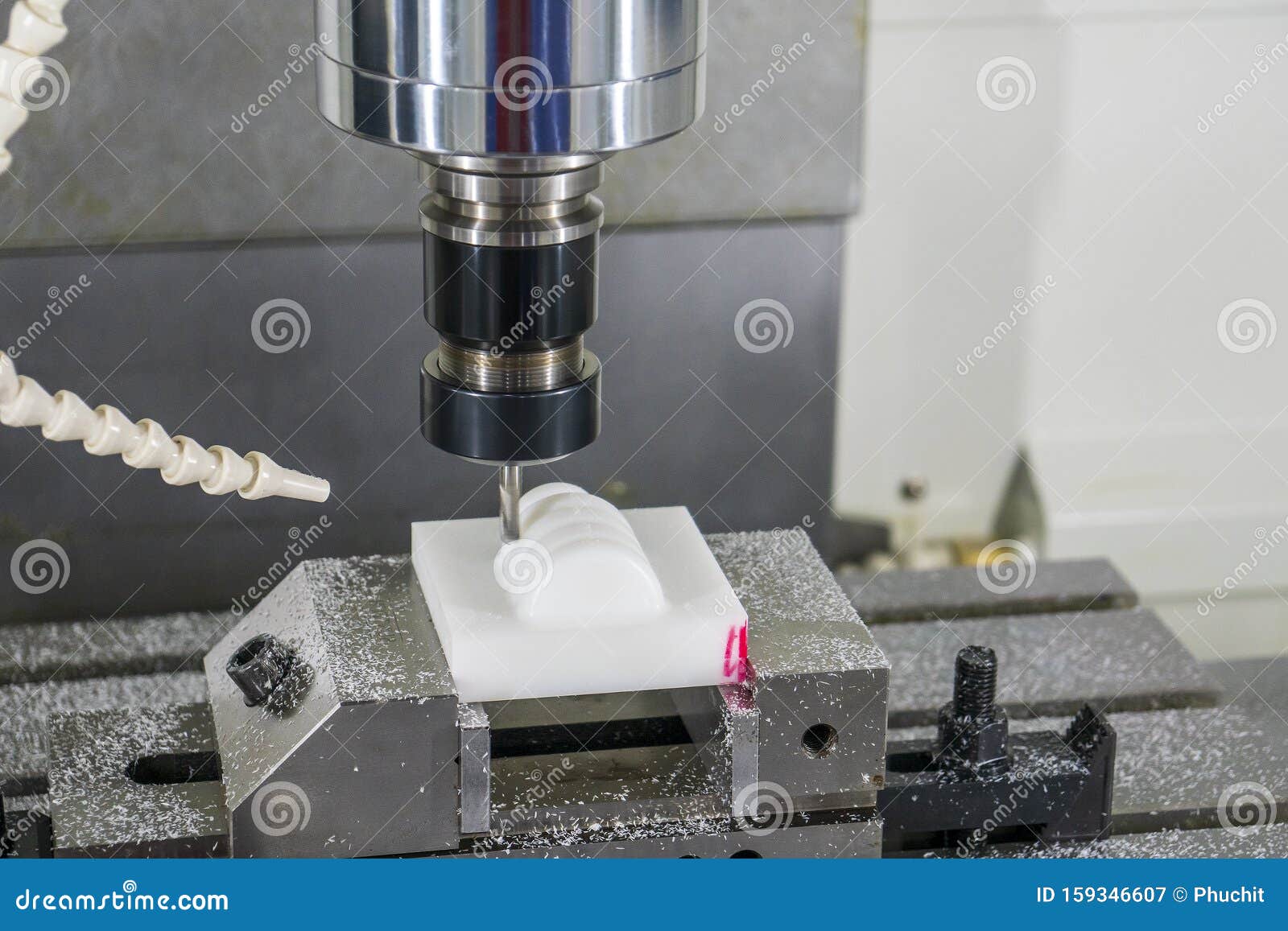 the cnc milling machine hi-precision cutting the plastic parts by solid ball endmill tool.