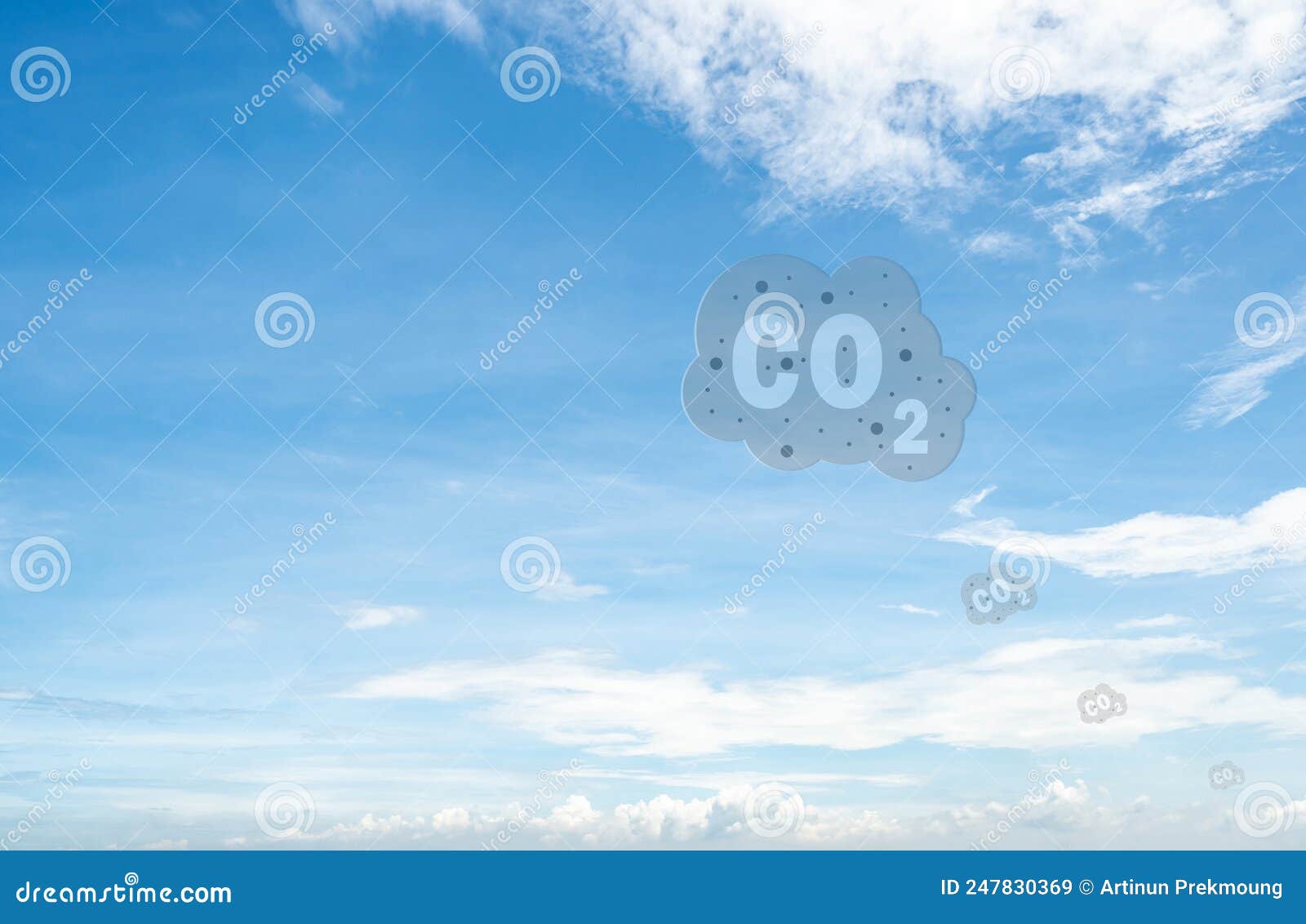 co2  on blue sky and white clouds. co2 emissions. greenhouse gas. carbon dioxide gas global air climate pollution.