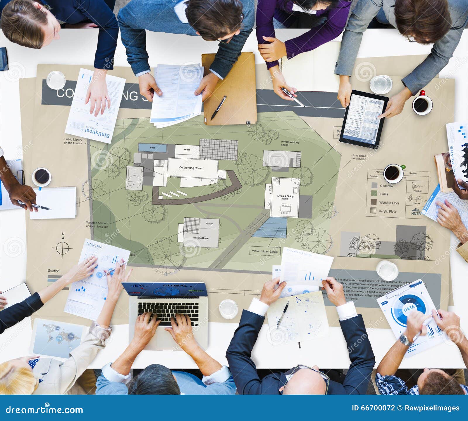 Co Working Space Architecture Plan Map Blueprint Design Concept Stock