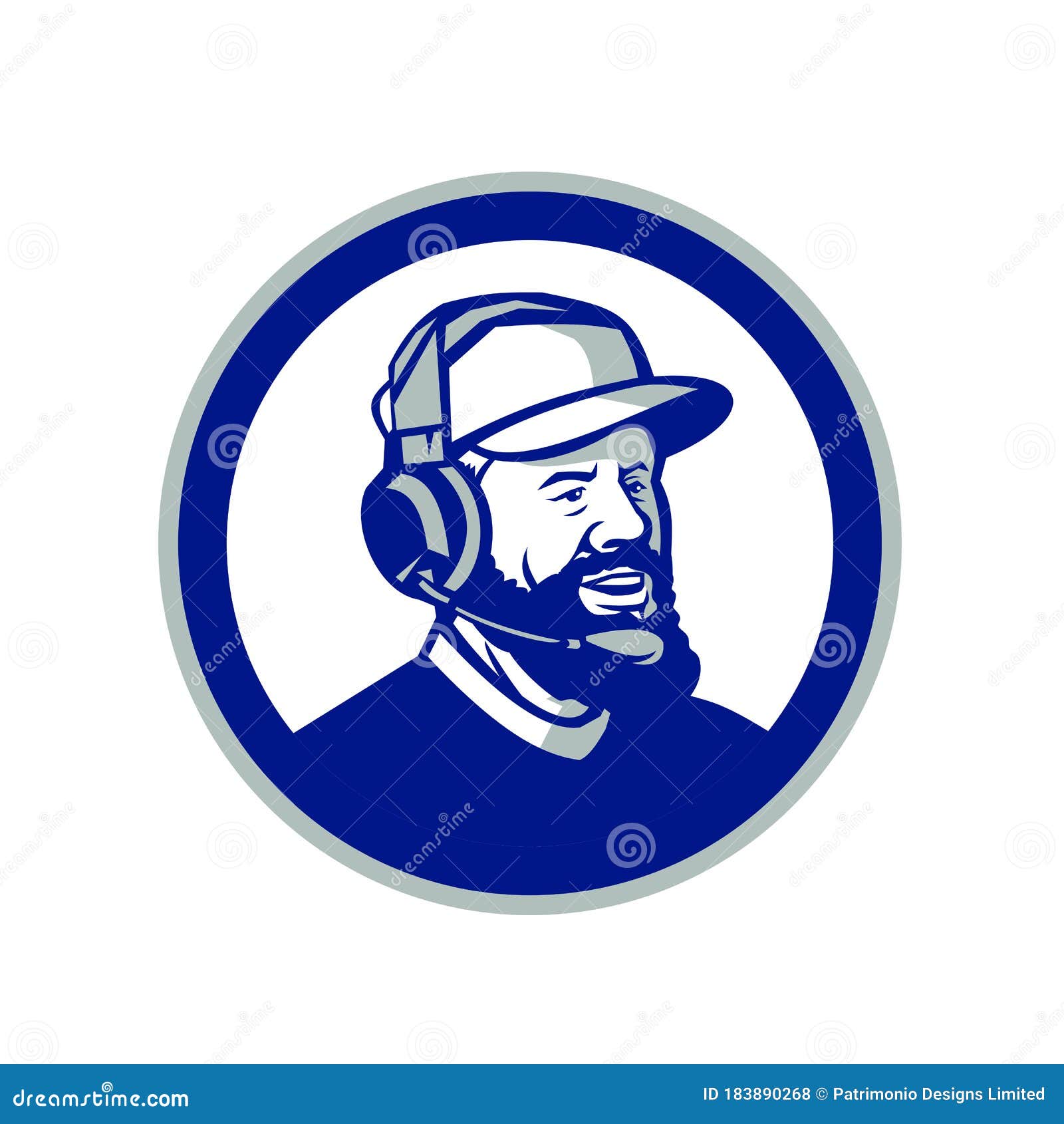 Coach with Beard and Headphones Circle Retro Stock Vector - Illustration of  mascot, hair: 183890268