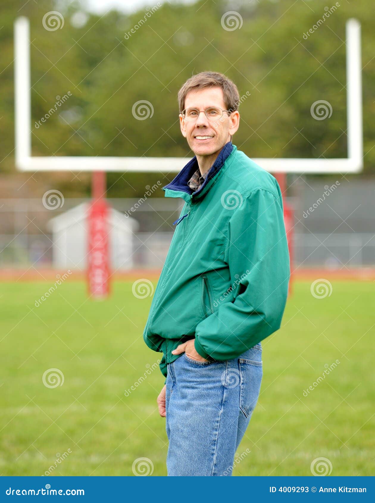 The Coach and Football Goal Post Stock Image Image of grin, standing