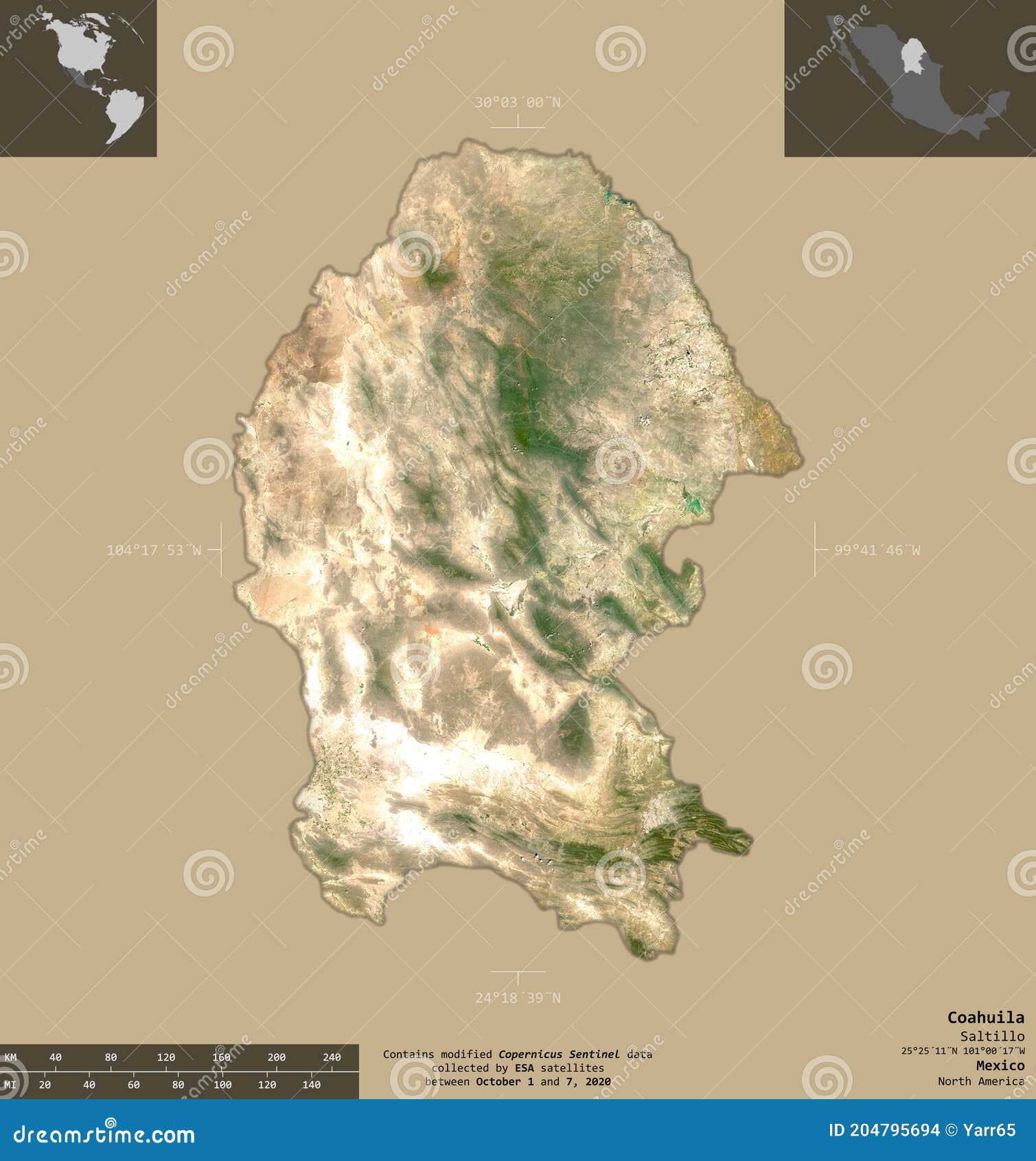 Coahuila, Mexico - Composition. Sentinel-2 Satellite Stock Illustration 