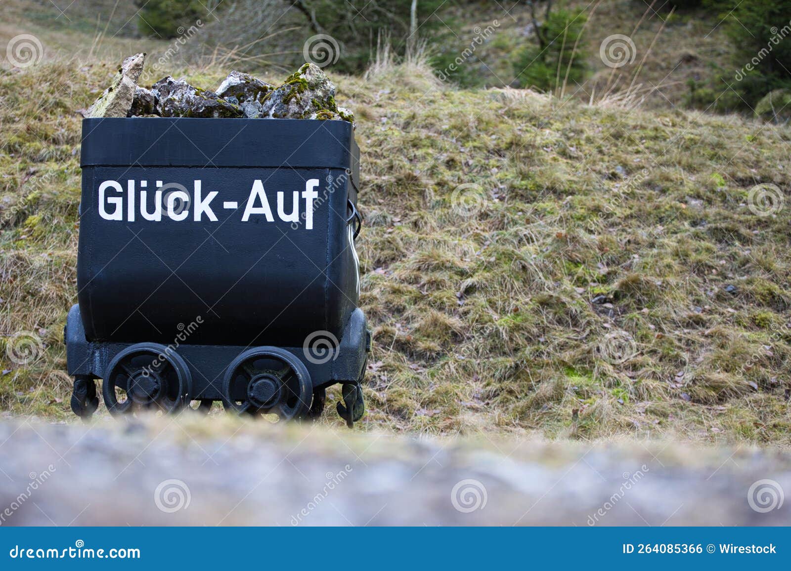coal car with the inscription "gluck auf" in the harz mountains