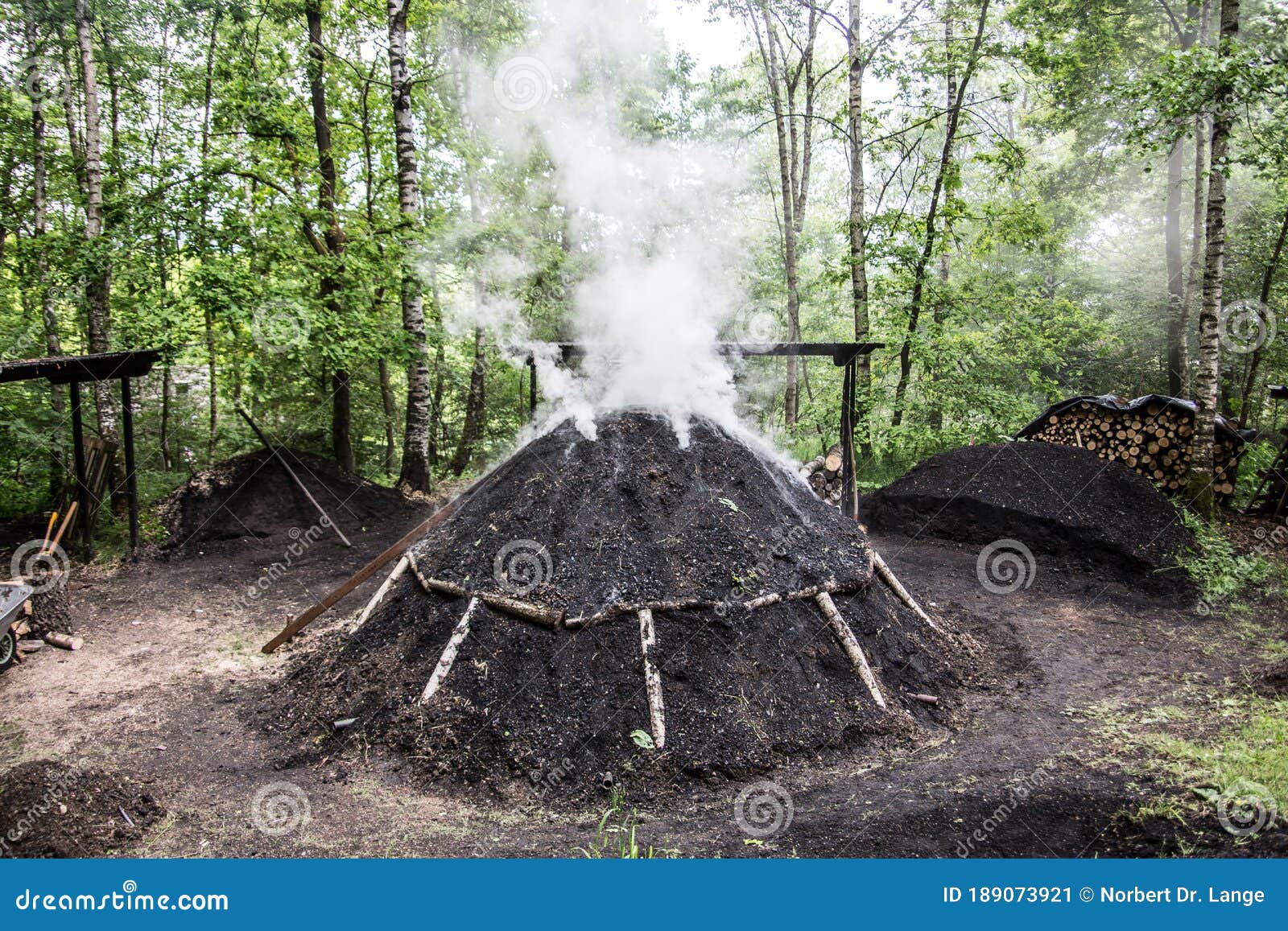 Coal Kiln for the Production of Charcoal Stock Image Image of black