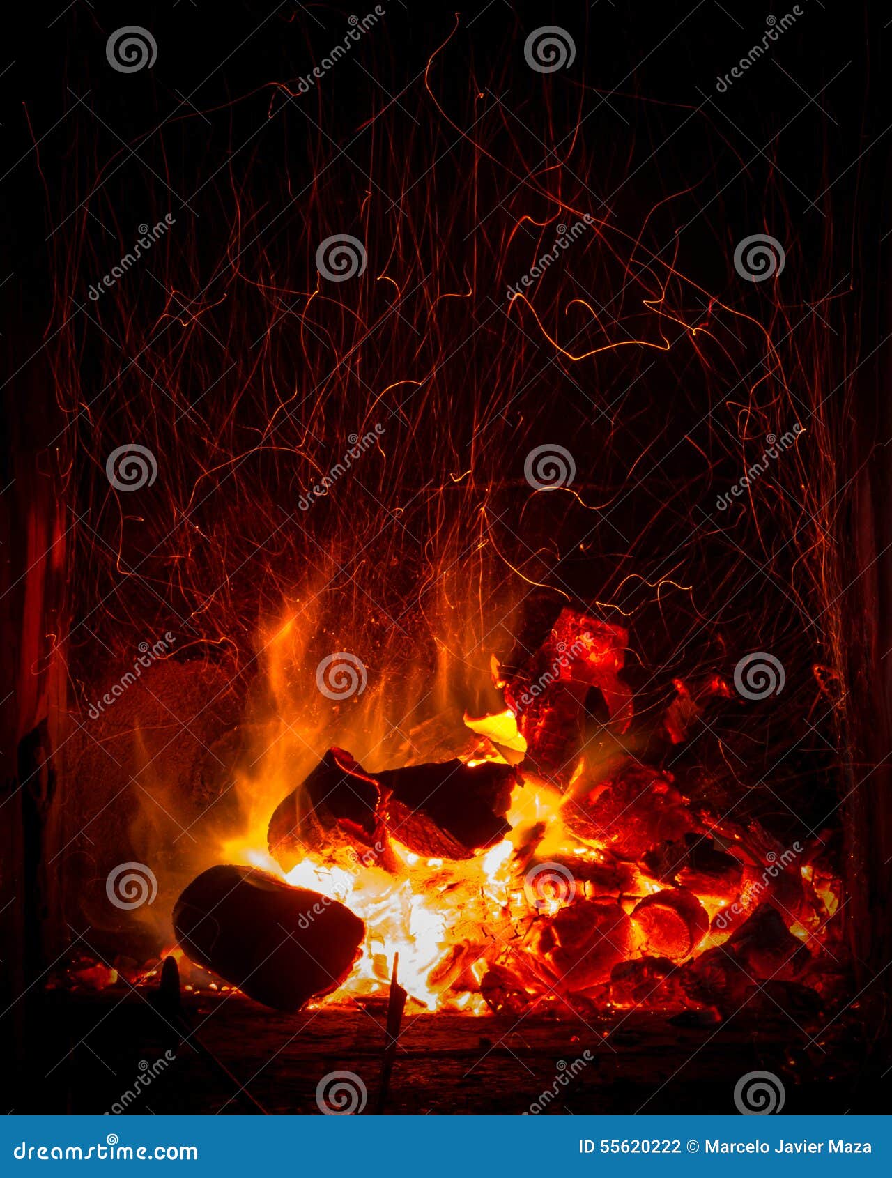 coal and logs burning fire