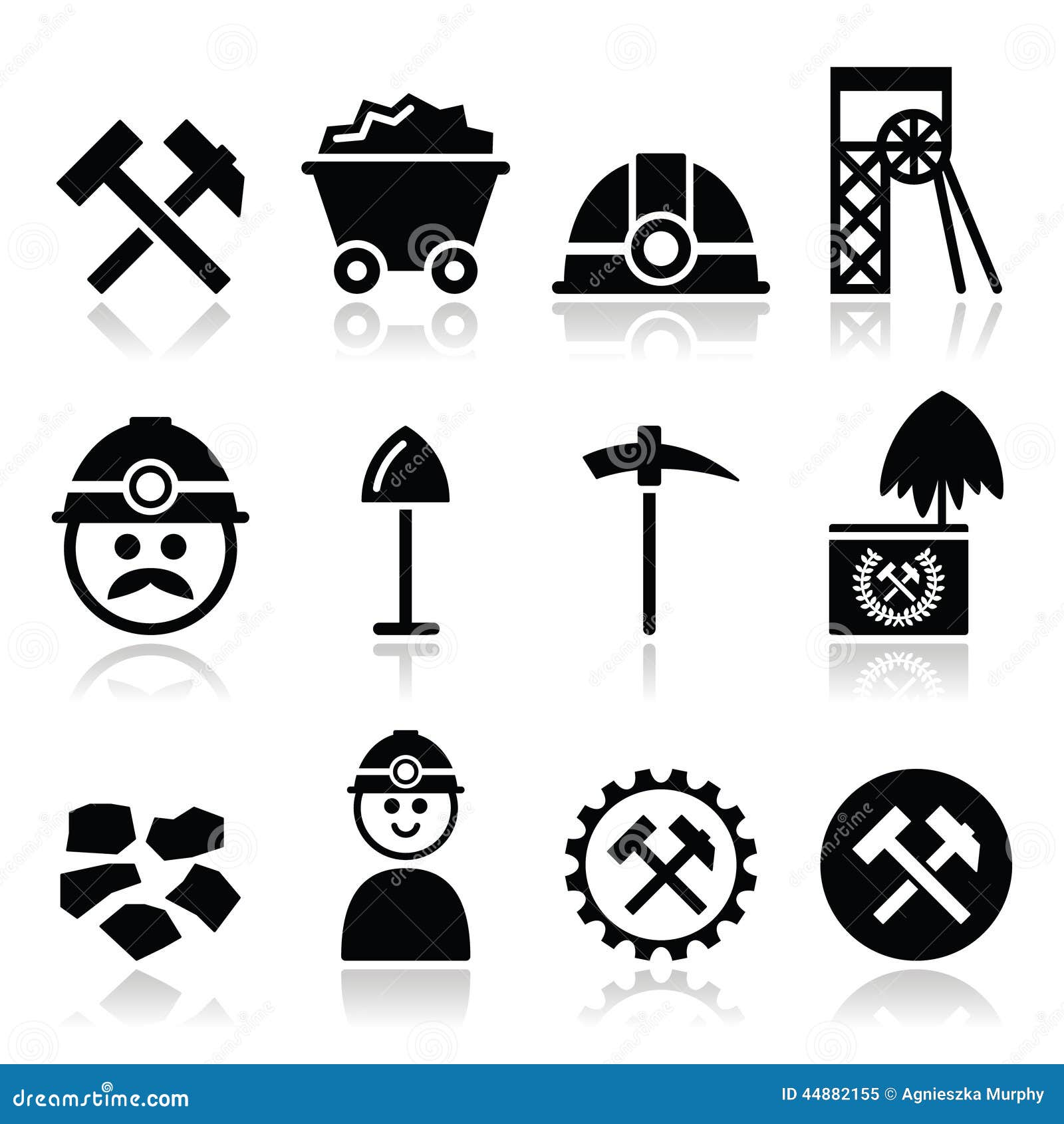 coal mine, miner icons set