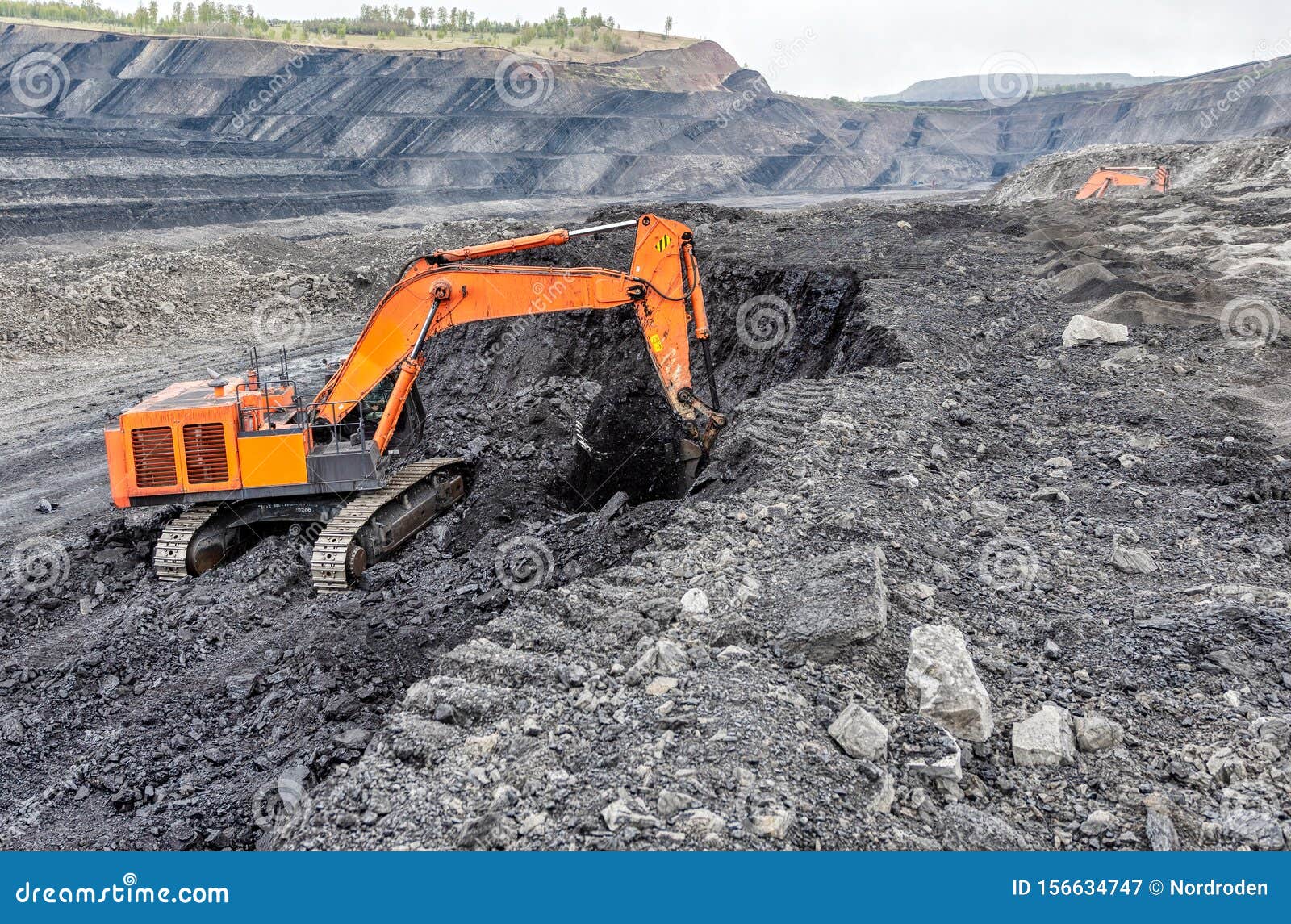 Coal Mining with a Hydraulic Excavator. Stock Image Image of land