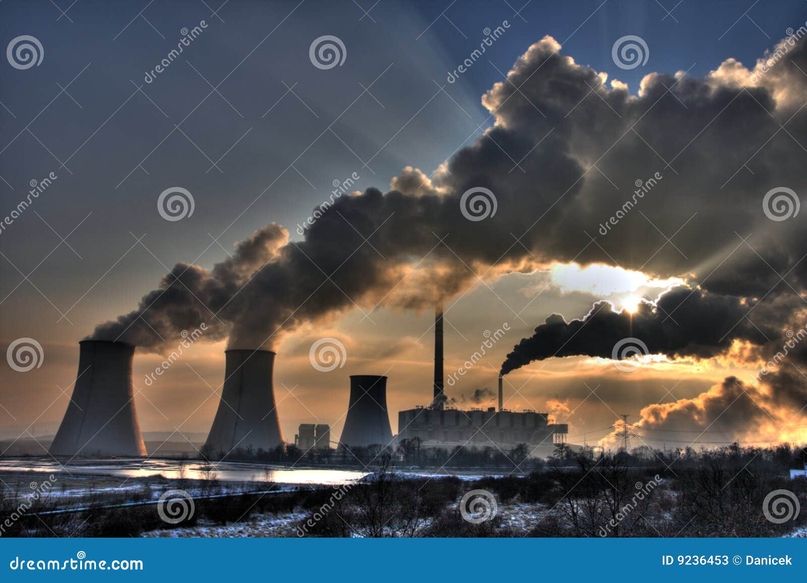 coal powerplant view - chimneys and fumes