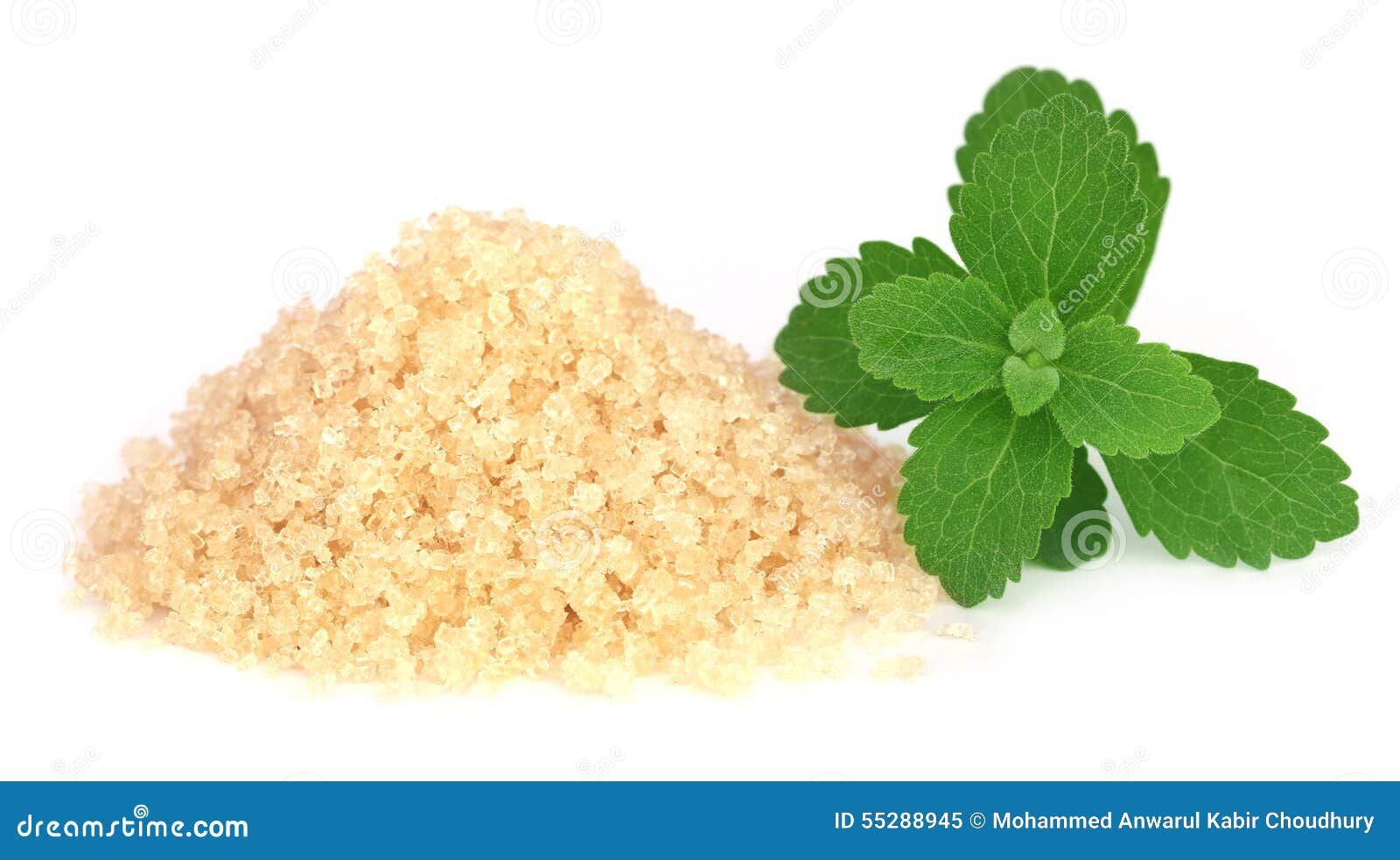 Coarse Crystals of Brown Sugar with Stevia Leaves Stock Image Image