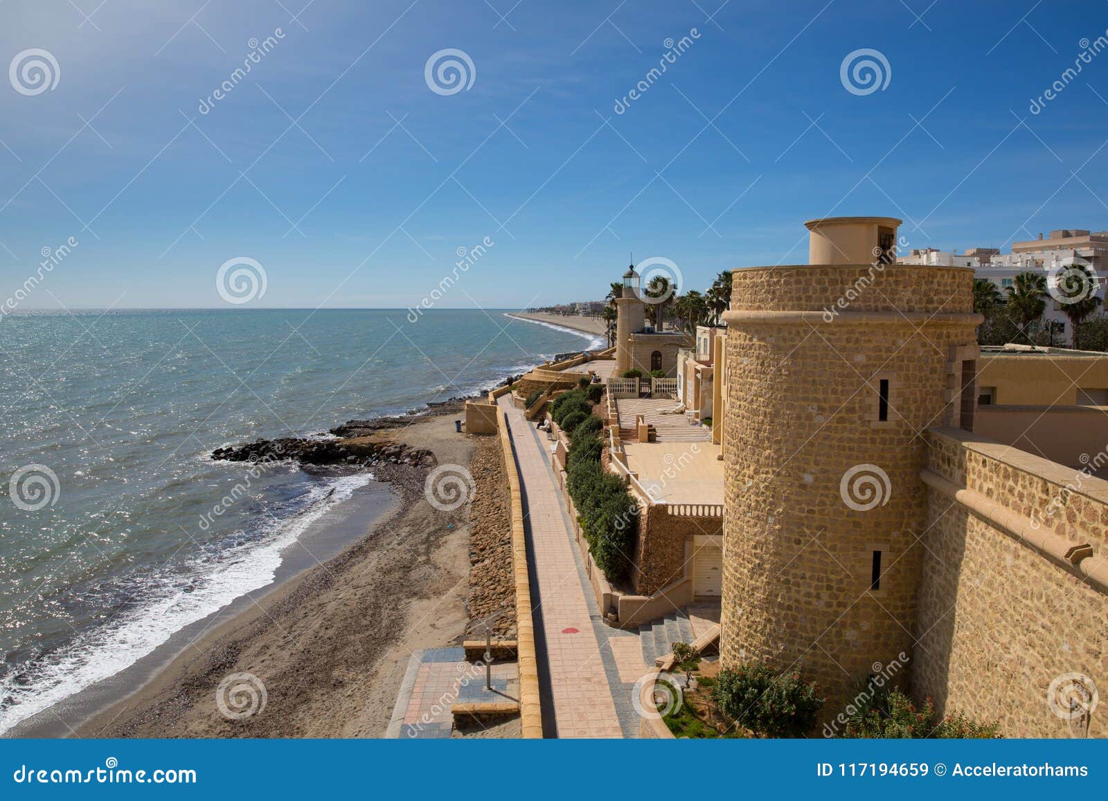 coast path and roquetas del mar castle de santa ana costa de almerÃÂ­a, andalucÃÂ­a spain