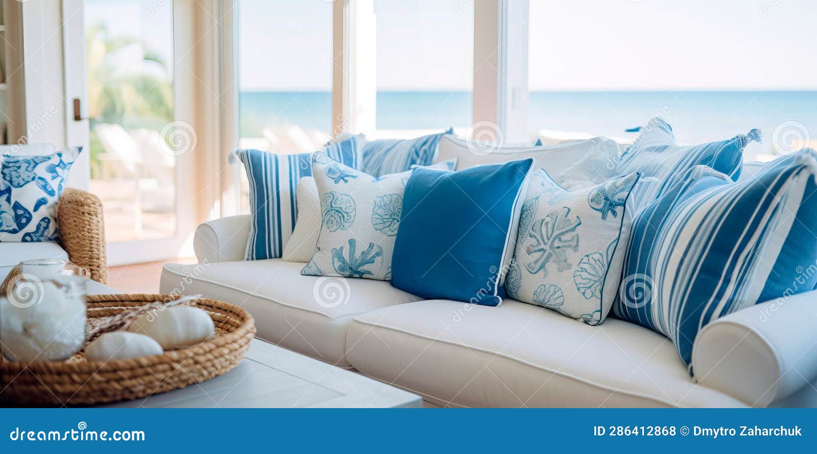 Coastal Beach House Living Room with a Breezy, Nautical Theme and Coastal  Decor Stock Illustration - Illustration of relaxation, seaside: 286412868