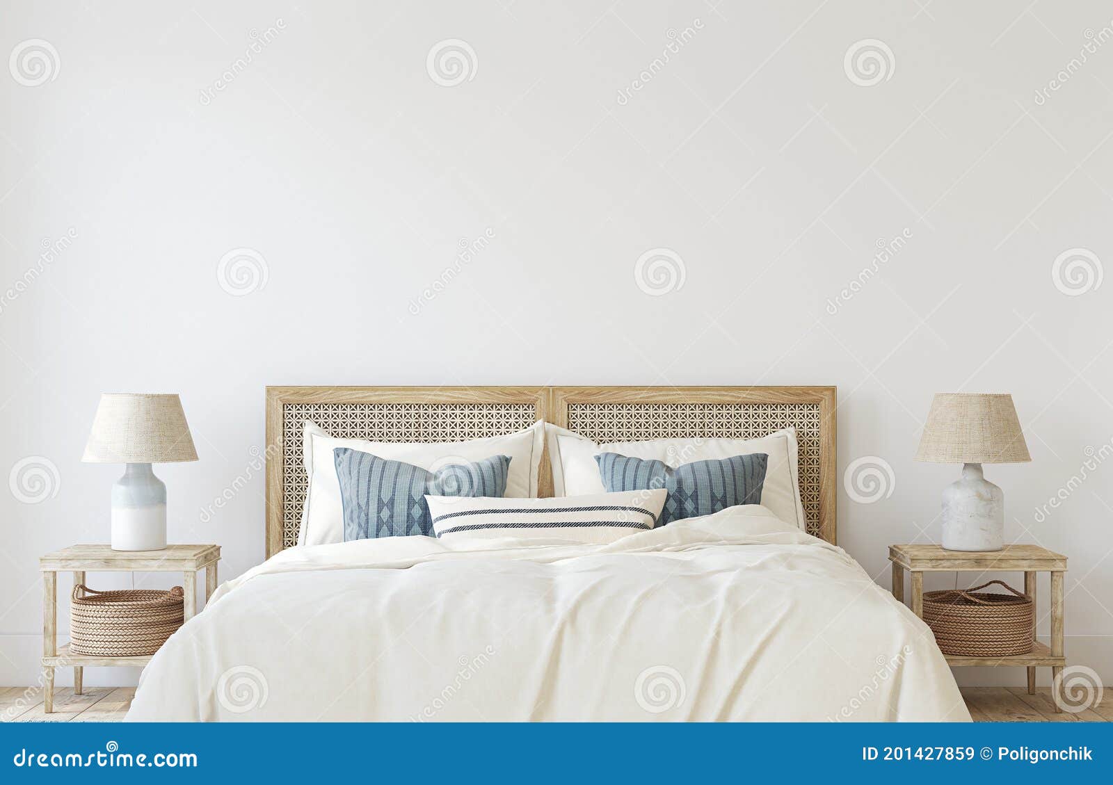 coastal bedroom interior. 3d render