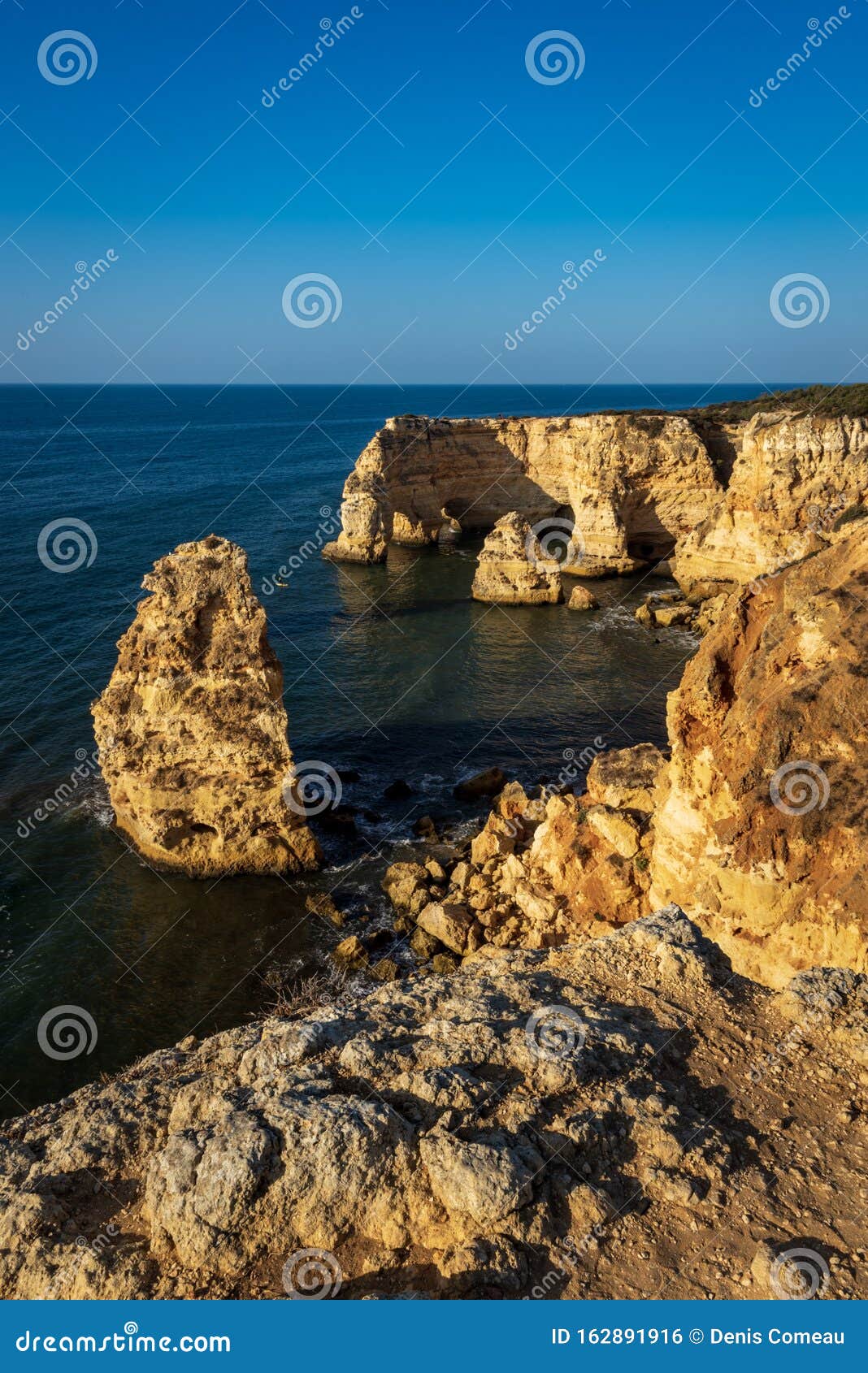 Coastal Cliffs Beaches Along Percurso Dos Sete Vales Trail Algarve Portugal Sunny Blue Sky Morning 162891916 