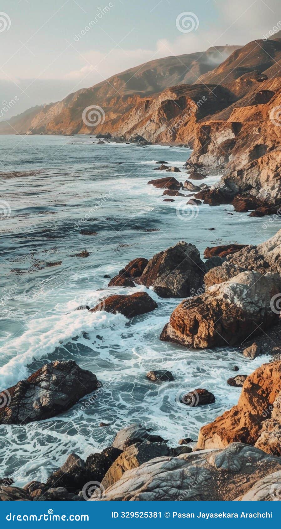 coastal cliffs and earthy rocks by the ocean shore