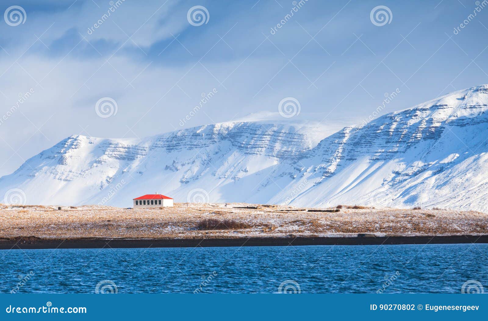Coastal Icelandic Landscape with Snowy Mountains Stock Photo - Image of ...