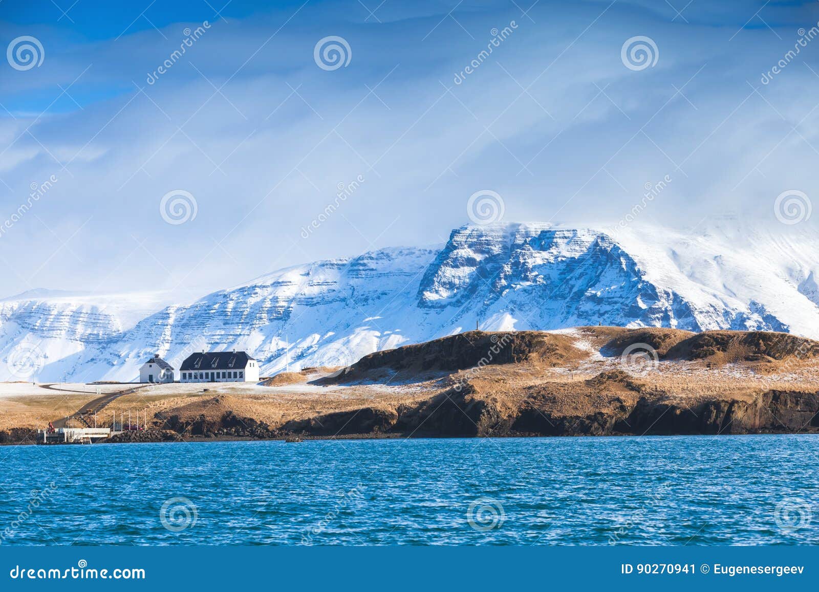 Coastal Icelandic Landscape with Snowy Mountains Stock Image - Image of ...