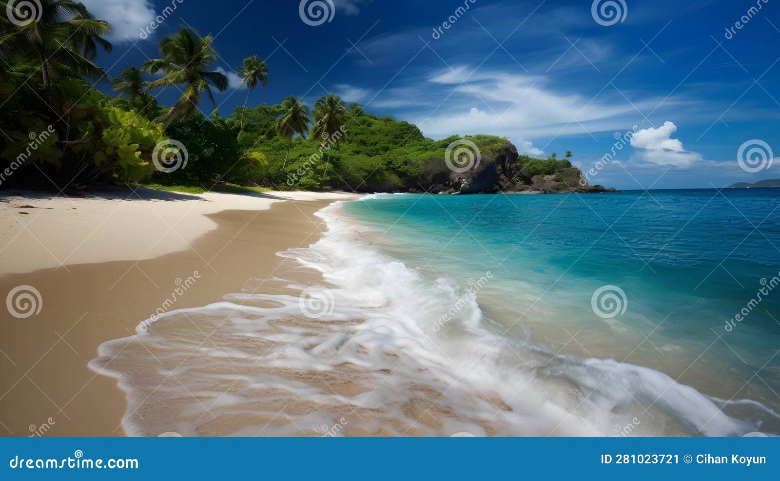 Coastal Tranquility, Gorgeous Tropical Beach, Sunlit Tree Line, and ...