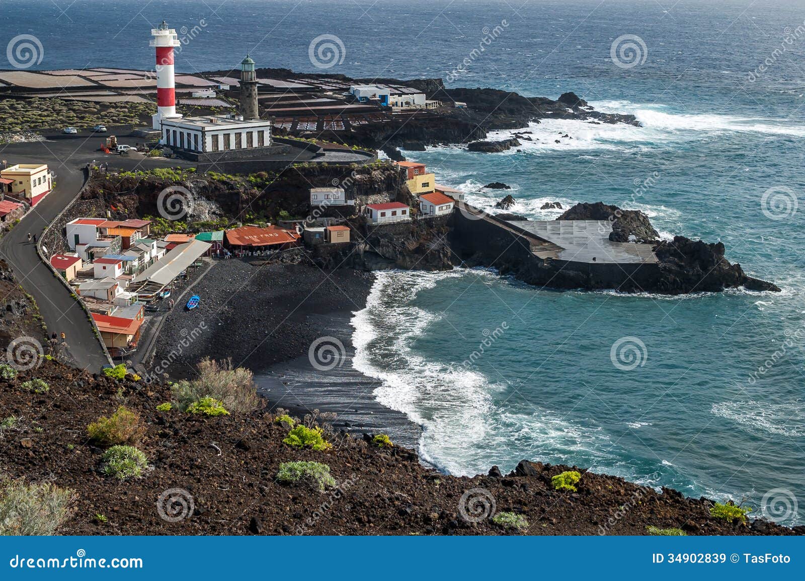 coast with lighthouse and saltpans, fuencaliente,